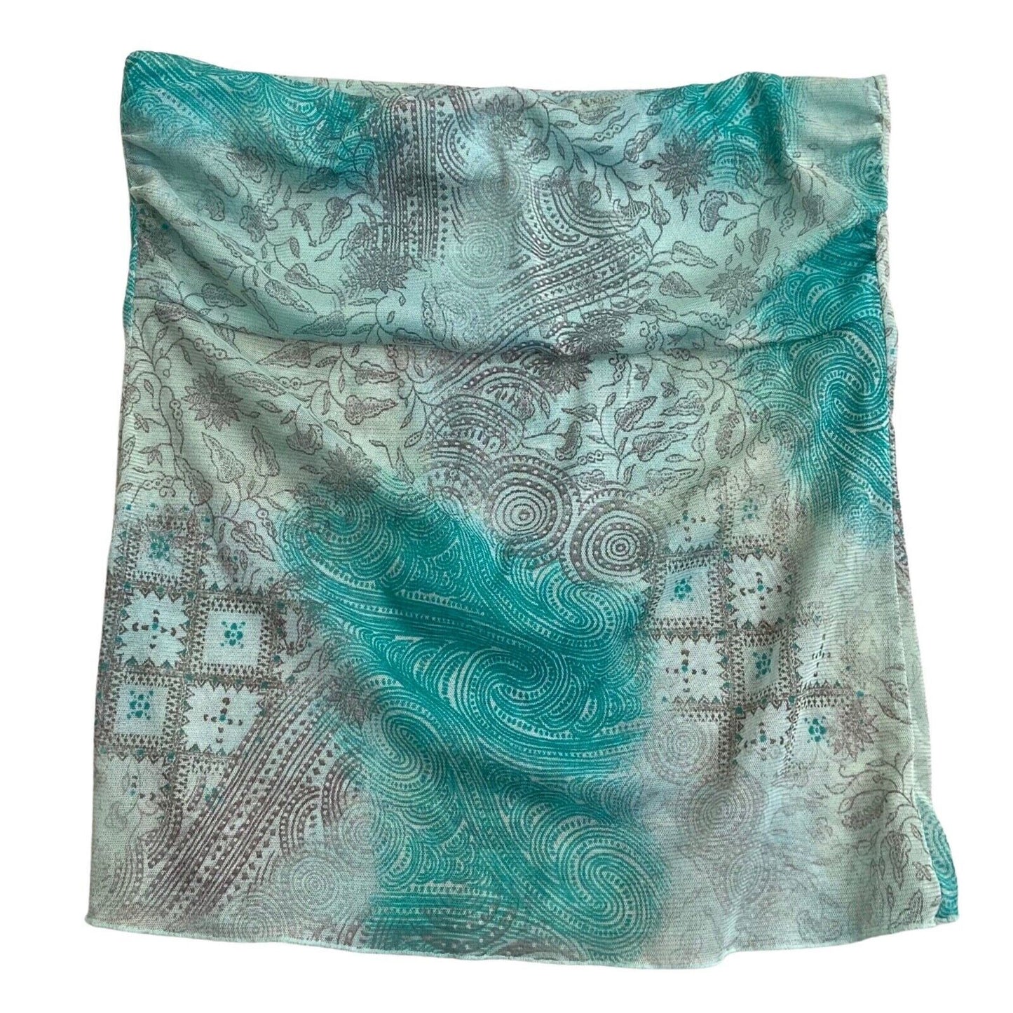 Vintage Y2K Blue Floral Paisley Mesh Sheer Tube Top 10 12 S M