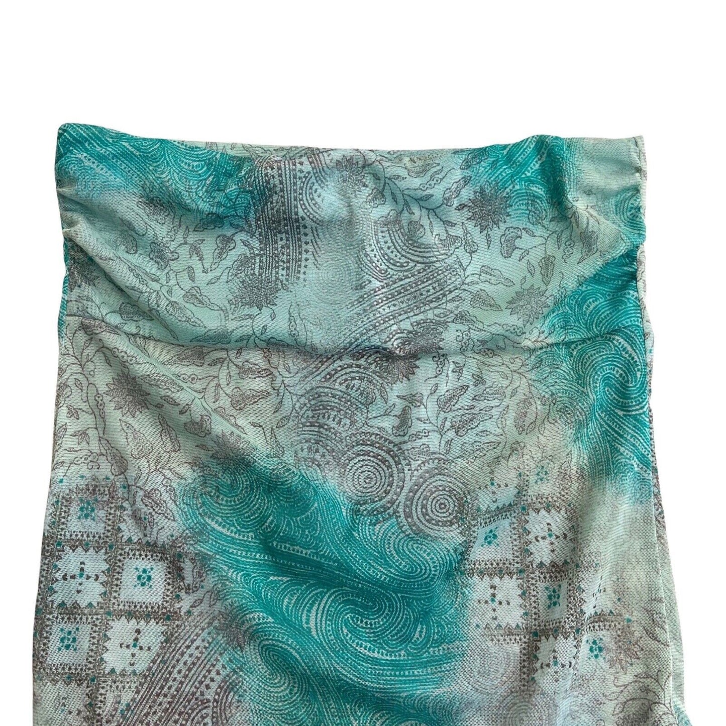 Vintage Y2K Blue Floral Paisley Mesh Sheer Tube Top 10 12 S M