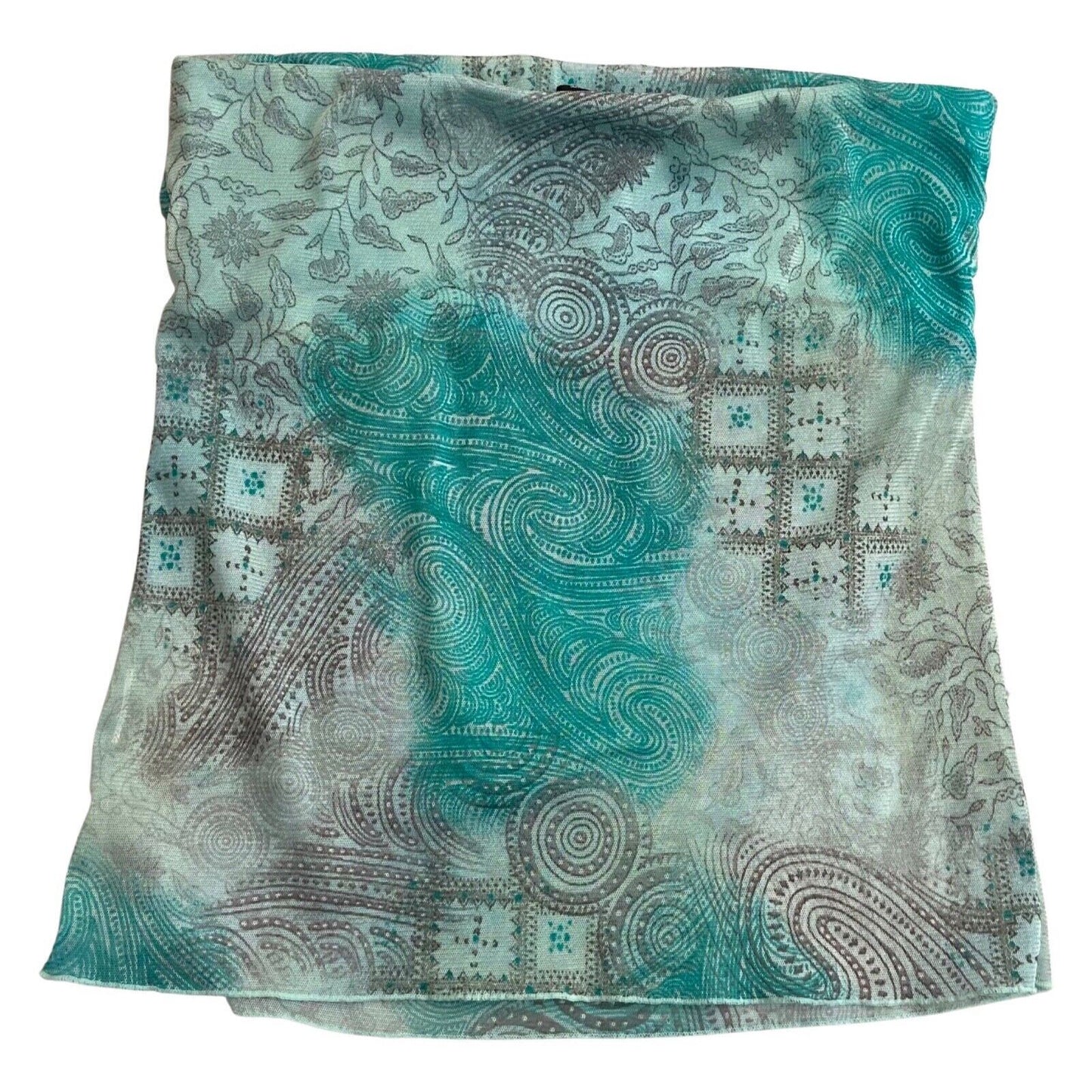 Vintage Y2K Blue Floral Paisley Mesh Sheer Tube Top 10 12 S M