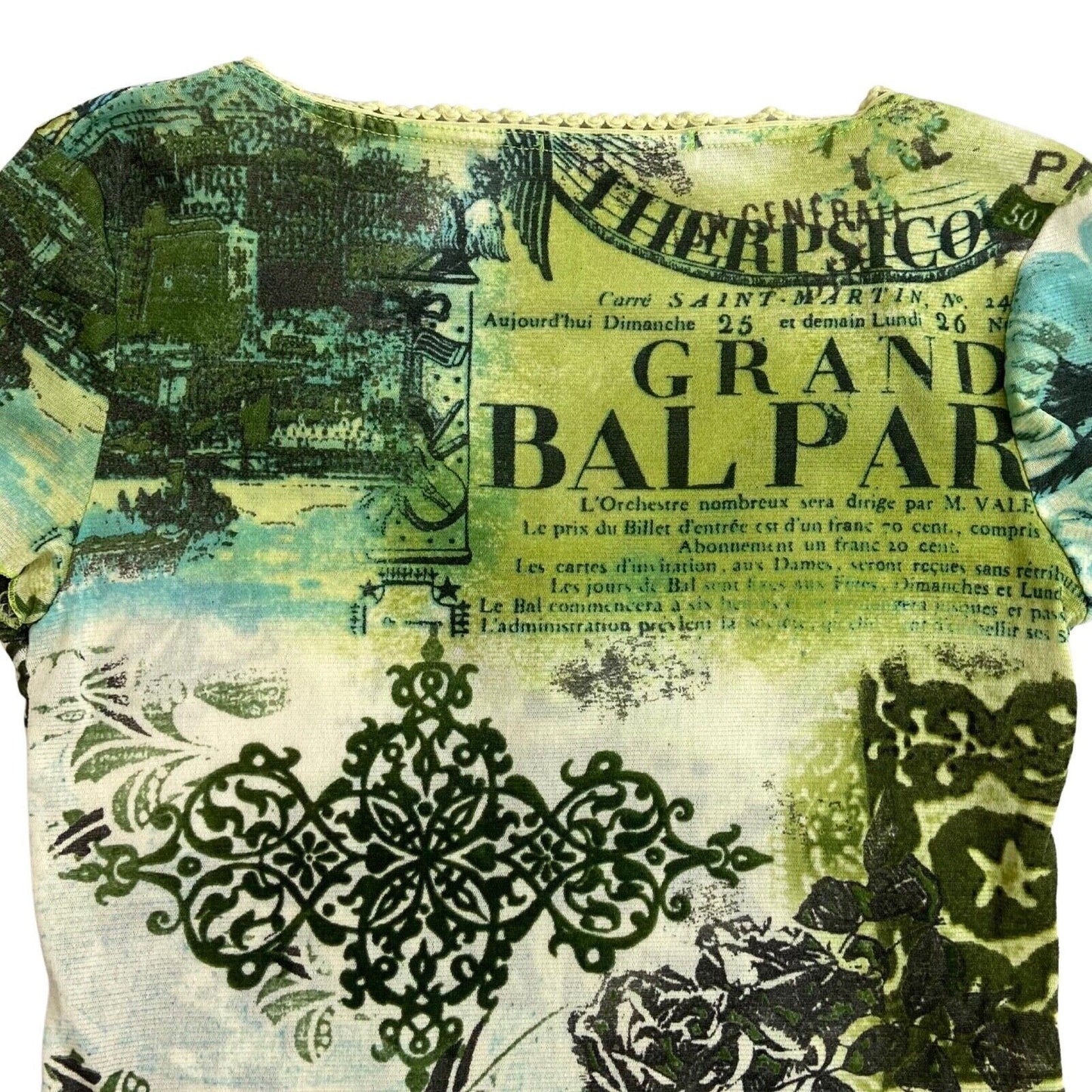 Vintage Y2K Green Sheer Mesh Graphic Print Top 6 8 XS S