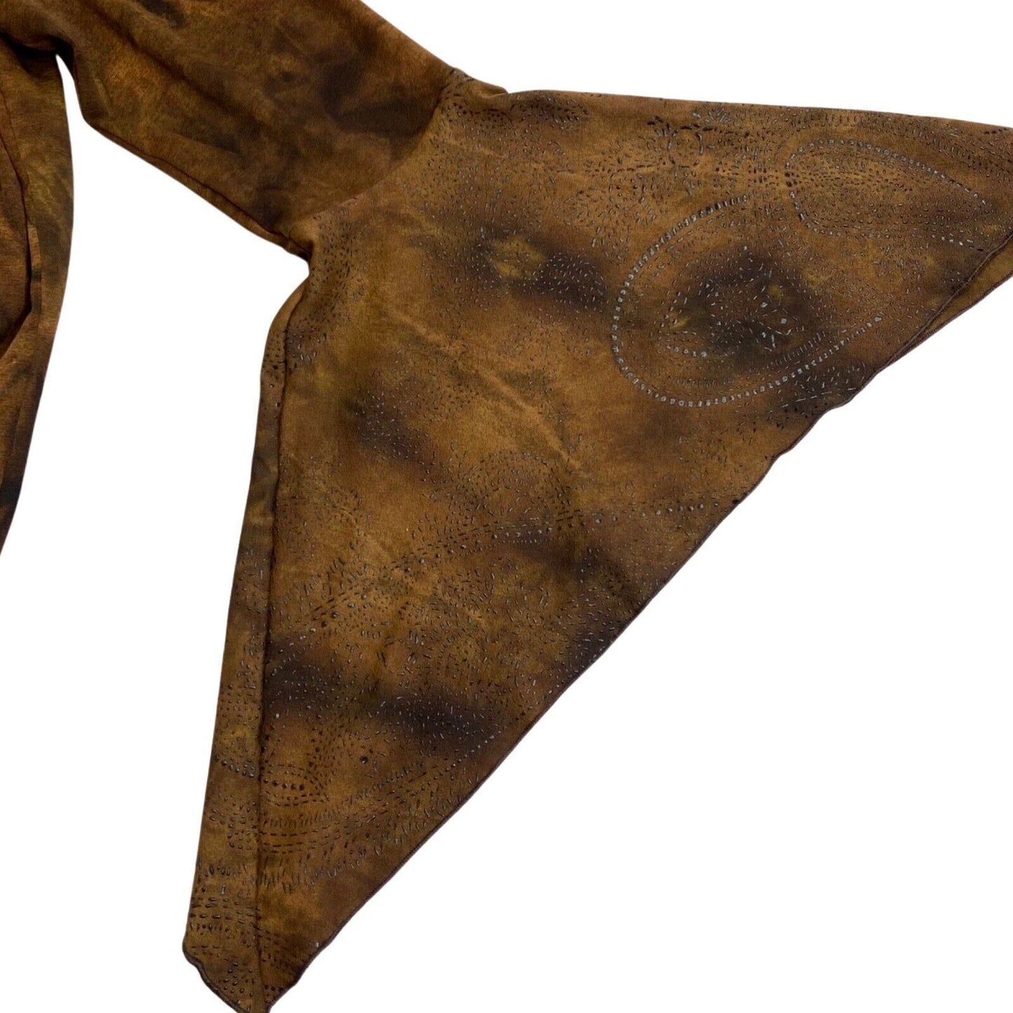 Vintage Y2K Brown Tie Dye Embellished Asymmetric Wide Sleeve Top 12 14 M