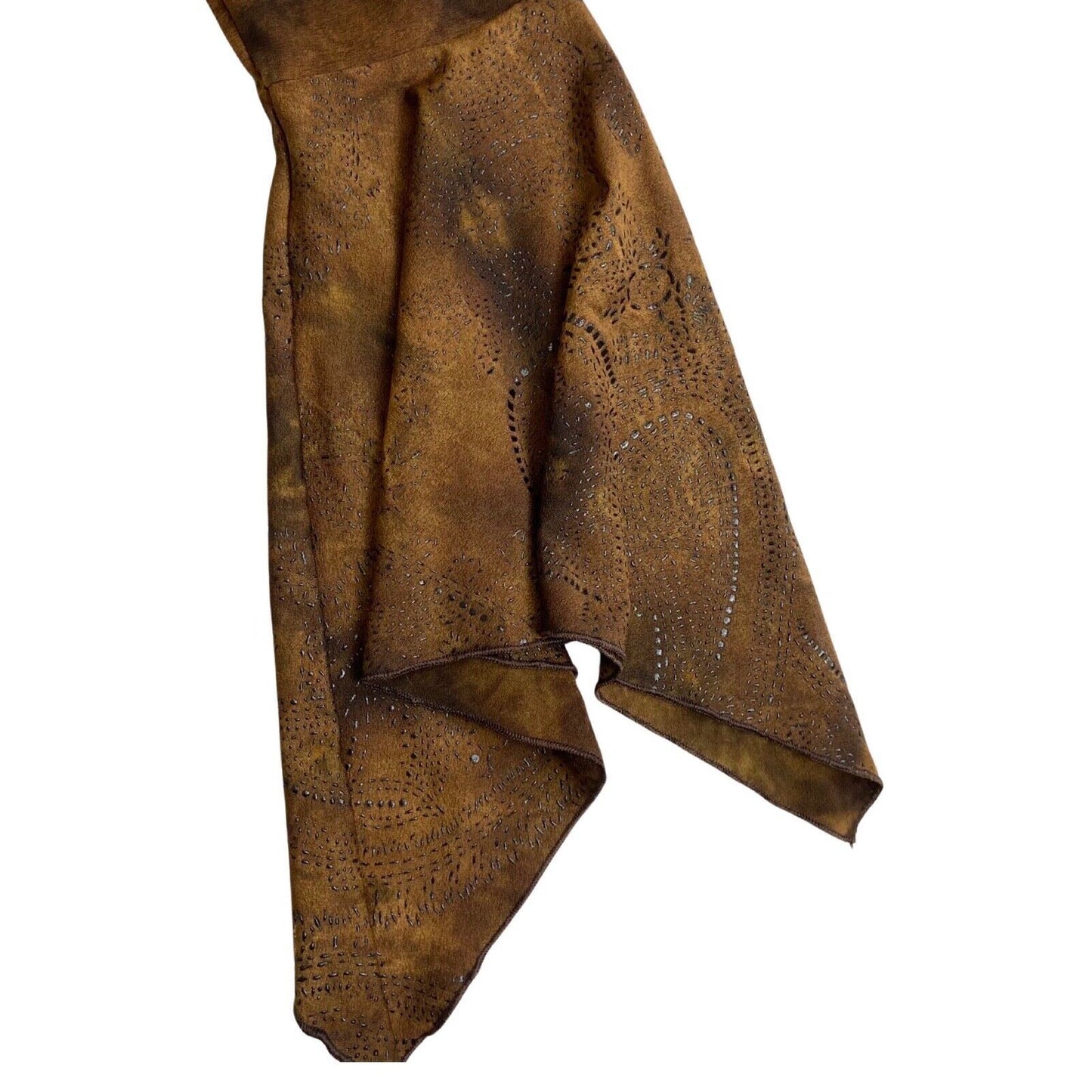 Vintage Y2K Brown Tie Dye Embellished Asymmetric Wide Sleeve Top 12 14 M