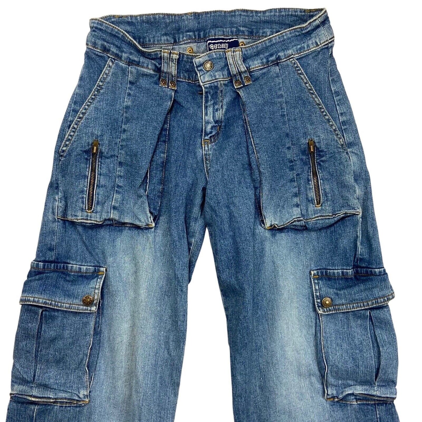 Vintage Y2K Blue Cargo Wide Leg Baggy Denim Jeans 8 10 S