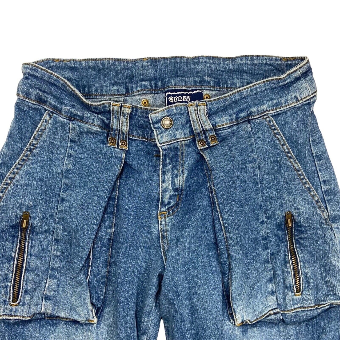 Vintage Y2K Blue Cargo Wide Leg Baggy Denim Jeans 8 10 S
