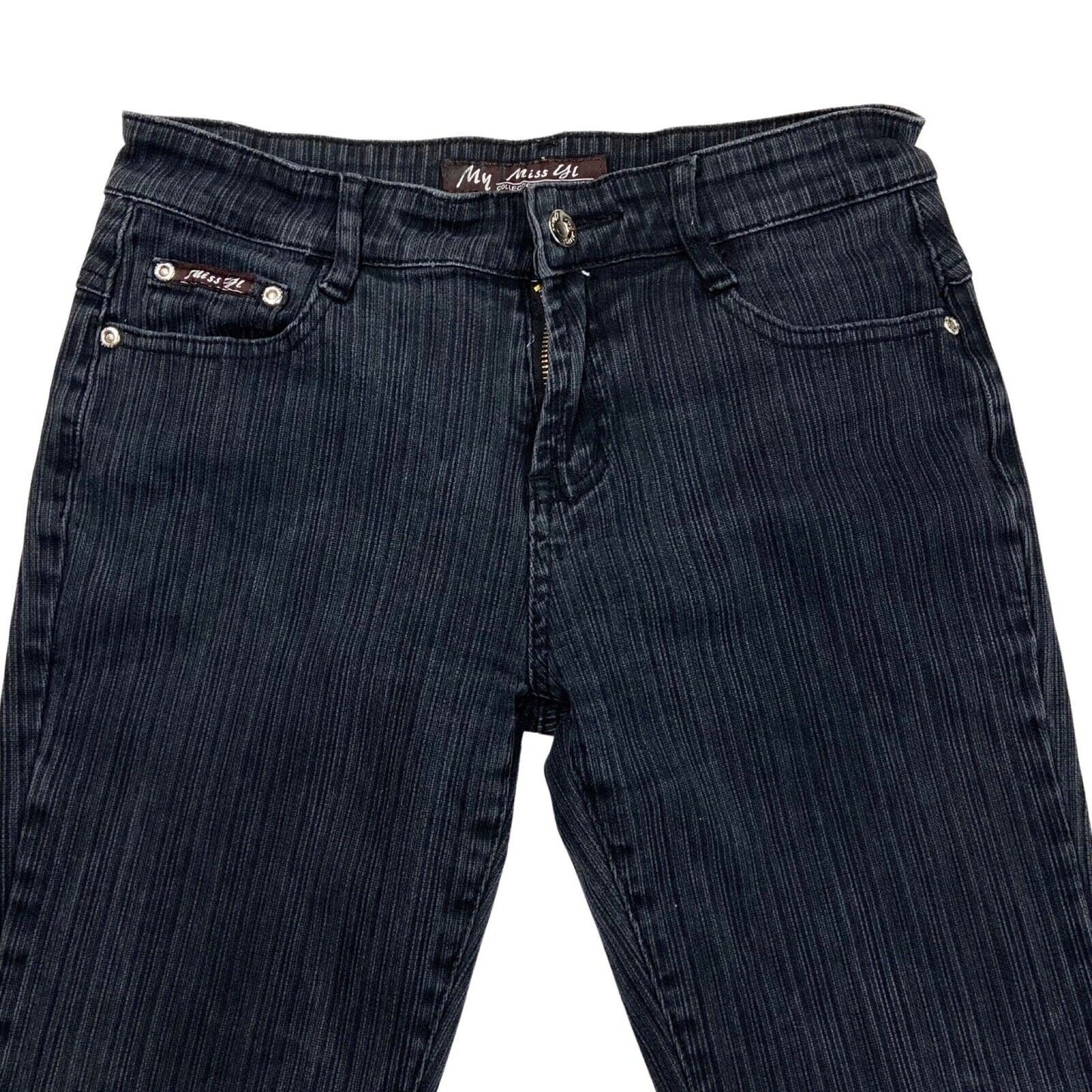 Vintage Y2K Black Textured Pinstripe Embroidered Butterfly Flared Denim Jeans S
