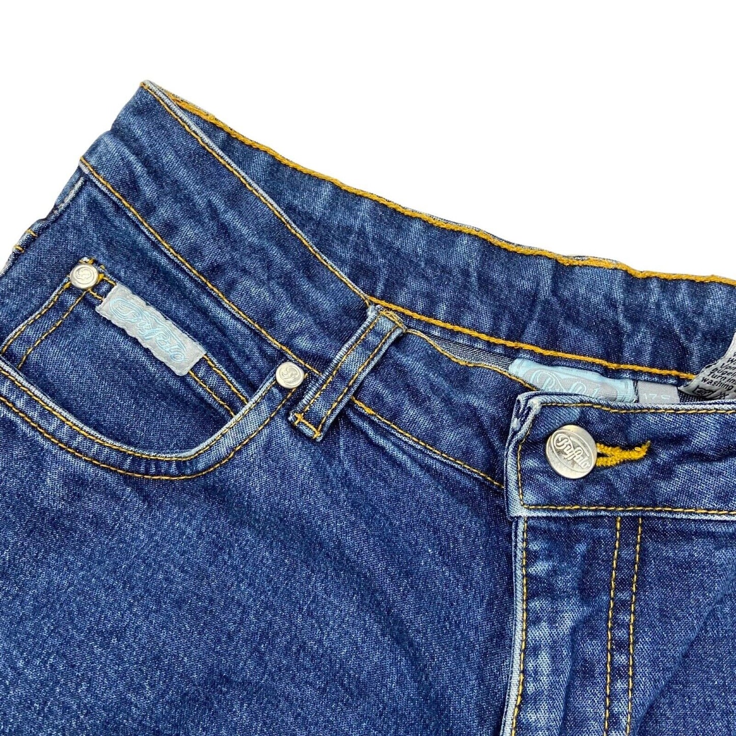 Vintage 90s Rare Blue Buffalo Embroidered Flared Mid Rise Denim Jeans 8 10 S