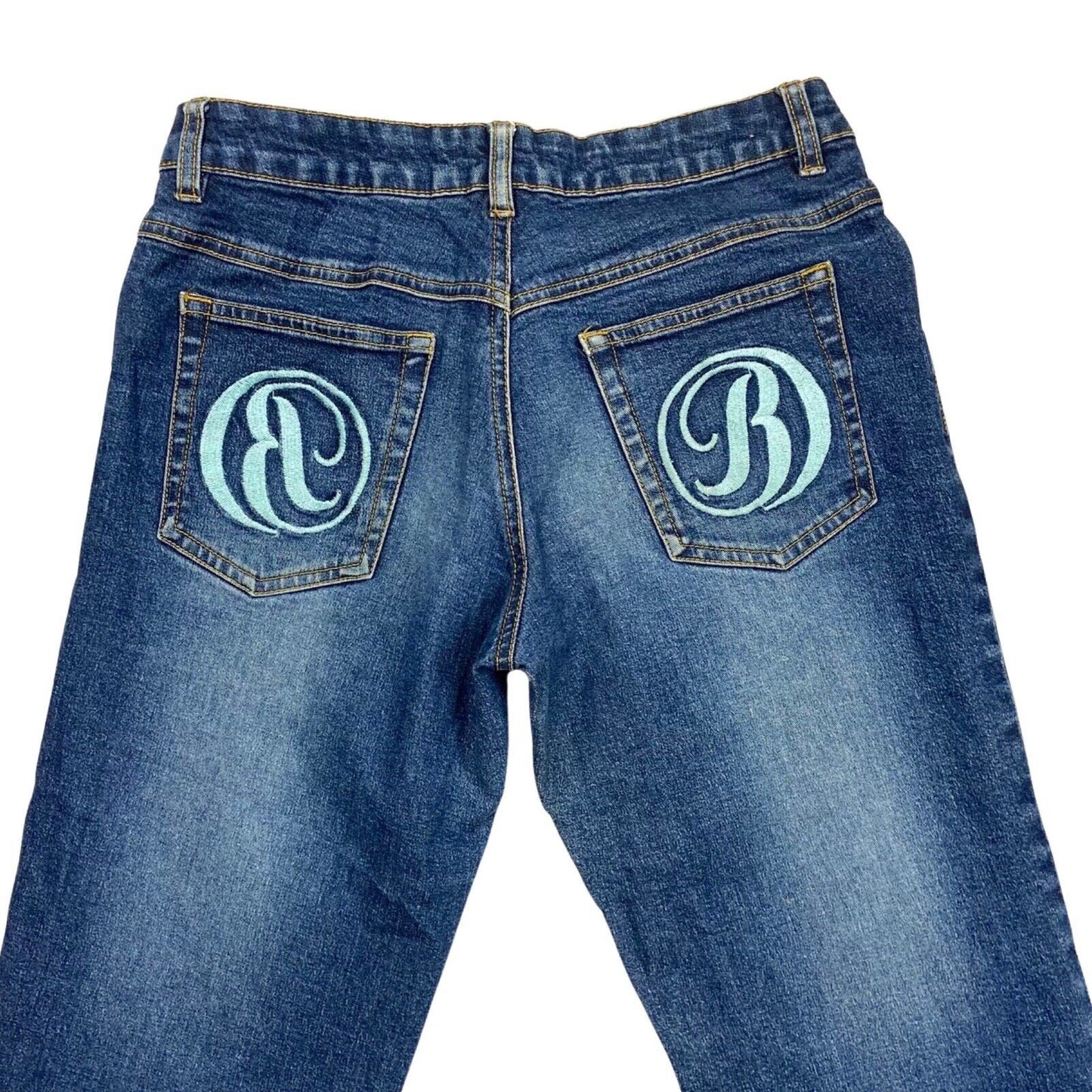 Vintage 90s Rare Blue Buffalo Embroidered Flared Mid Rise Denim Jeans 8 10 S