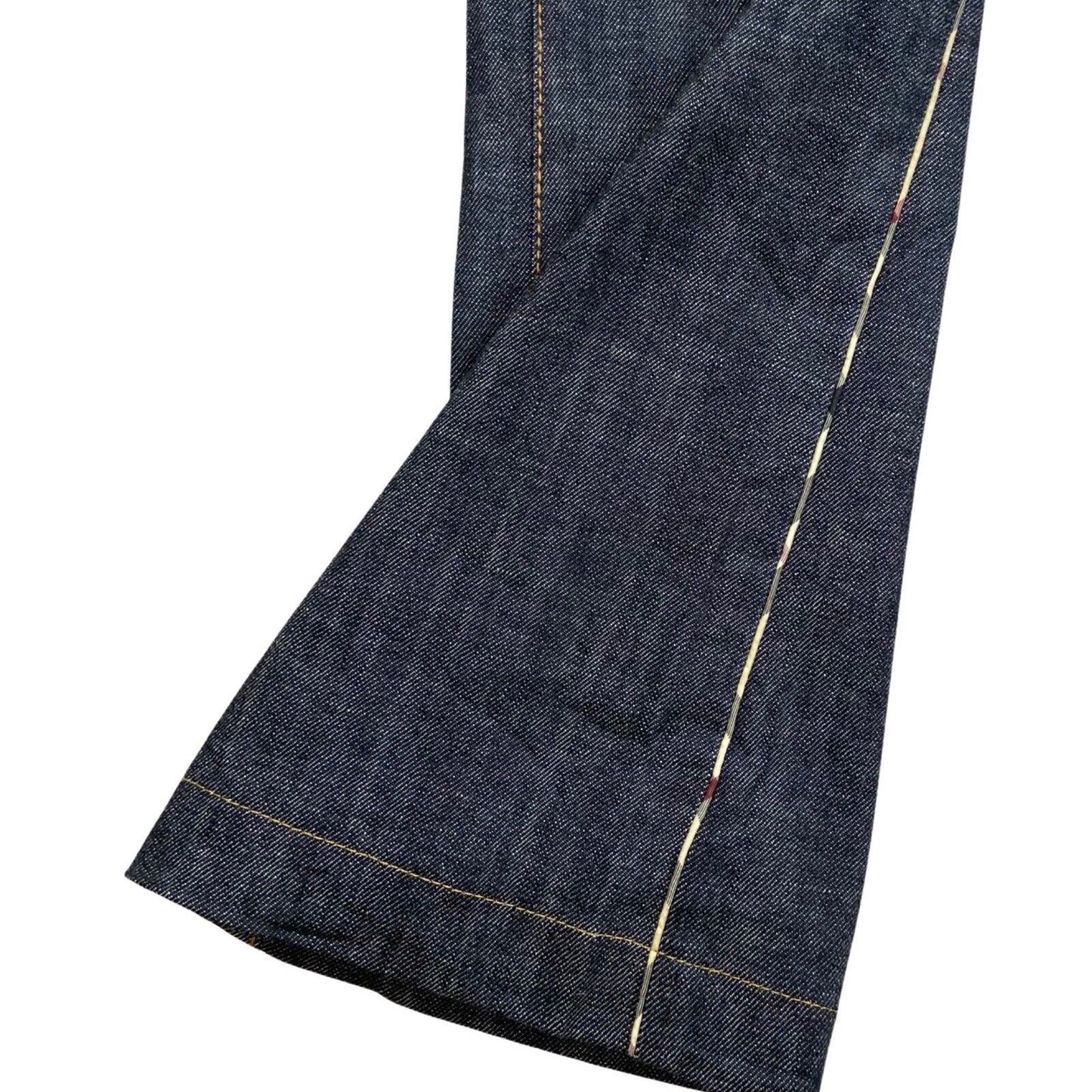 Vintage Y2K Dark Wash Blue Denim Burberry Bootcut Nova Check Stripe Jeans 6 XS