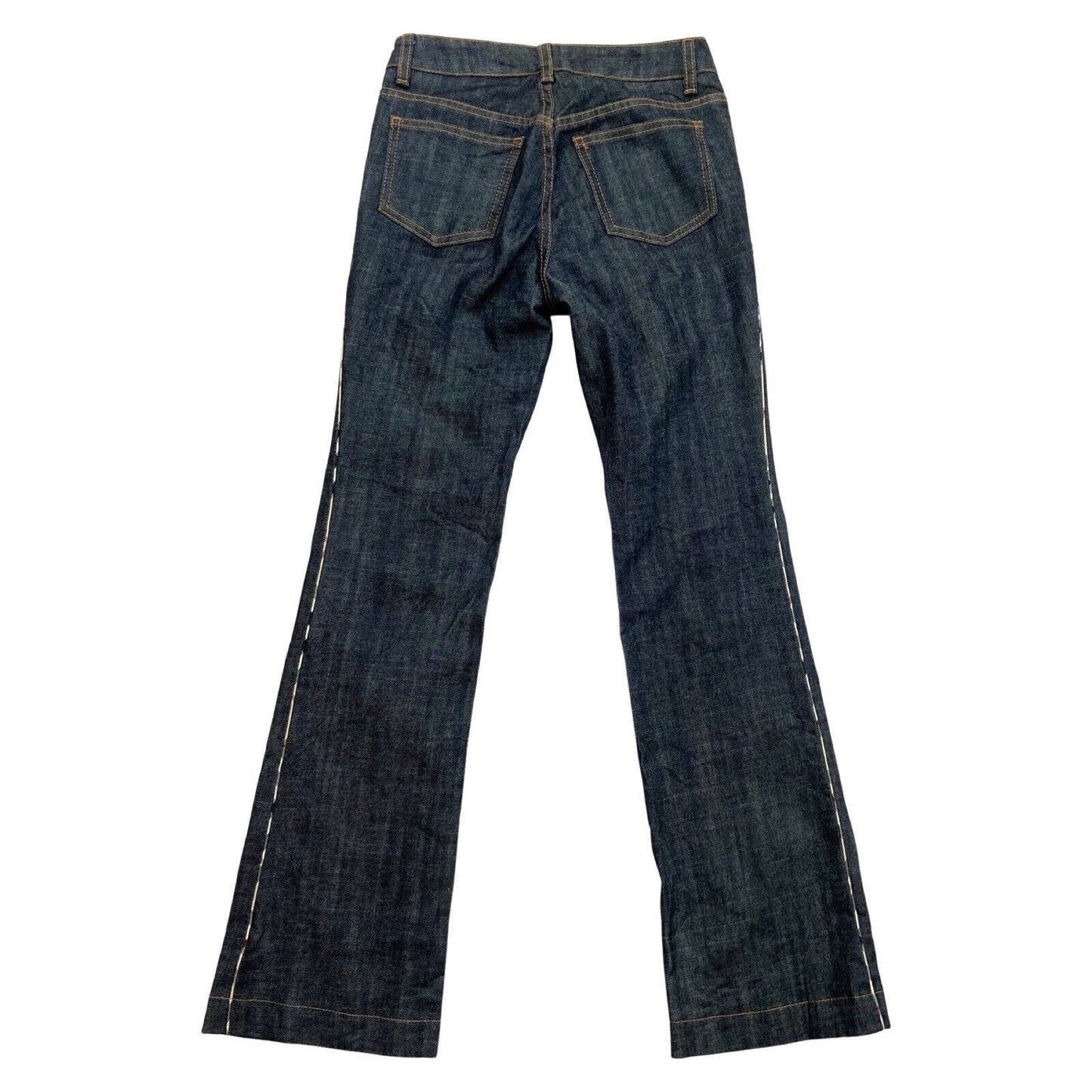 Vintage Y2K Dark Wash Blue Denim Burberry Bootcut Nova Check Stripe Jeans 6 XS