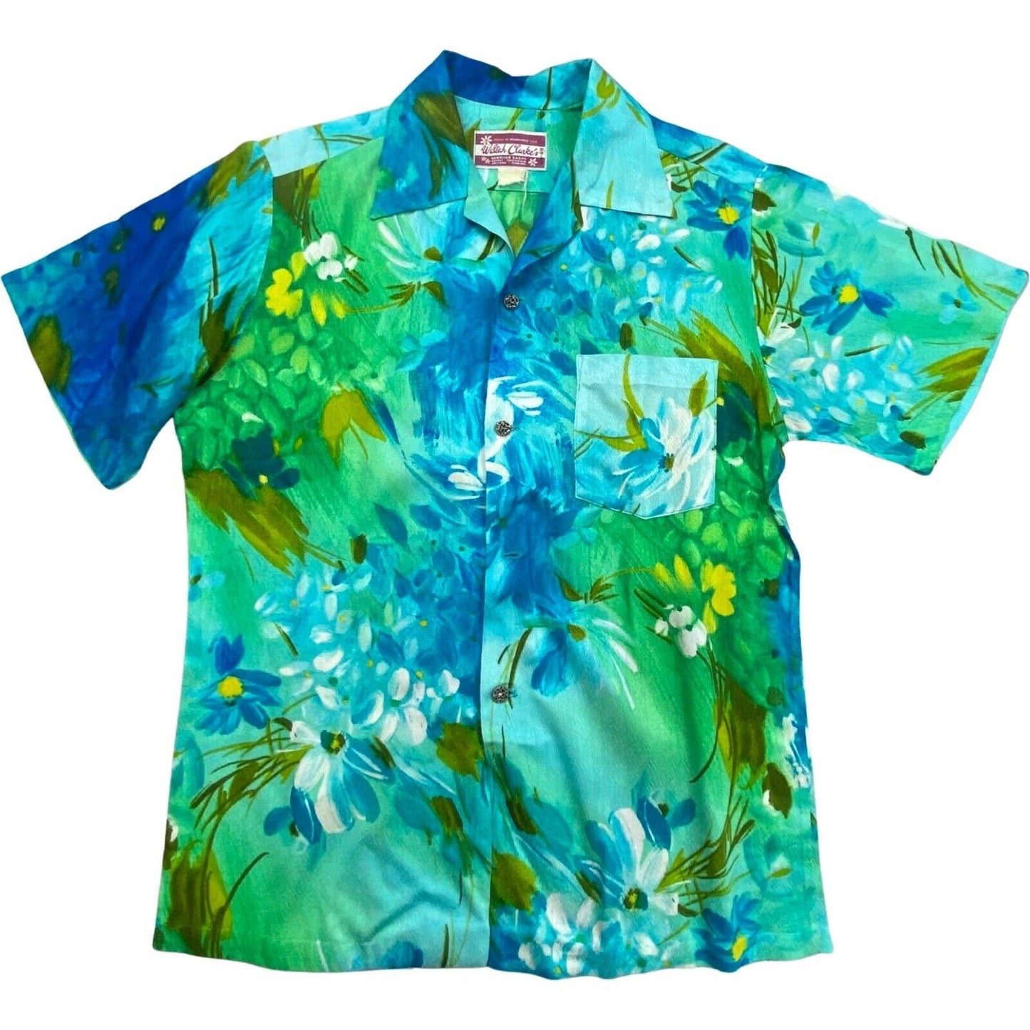 VTG 60s WALTAH CLARKES RAYON HAWAIIAN ALOHA SHIRT TIKI ROCKABILLY 42” (38)