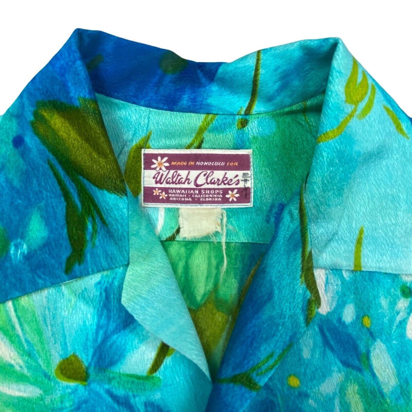 VTG 60s WALTAH CLARKES RAYON HAWAIIAN ALOHA SHIRT TIKI ROCKABILLY 42” (38)