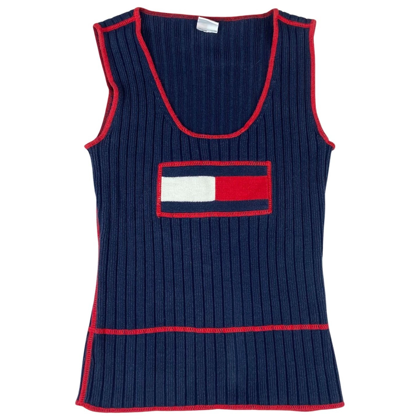 Vintage 90s 00s Navy Blue Tommy Hilfiger Knitted Contrast Stitch Tank Top 8 10 S