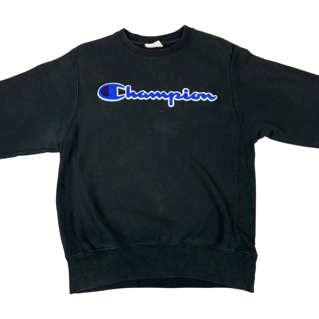 Vintage 00s Y2k Black Blue Spellout Champion Crewneck Jumper M