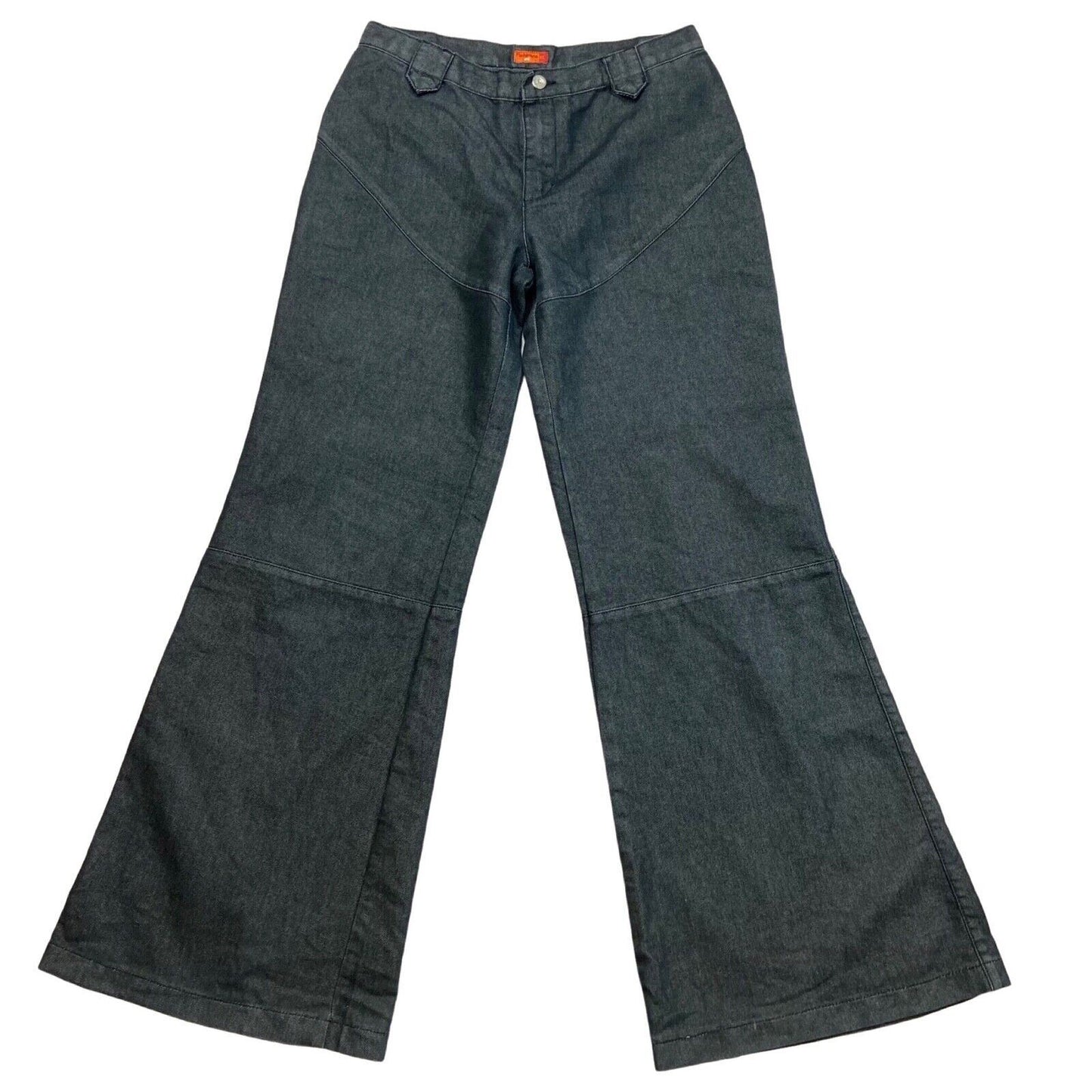 Vintage 00s Y2K Black Twill Weave Wide Leg Fishbone Denim Jeans 32" 12