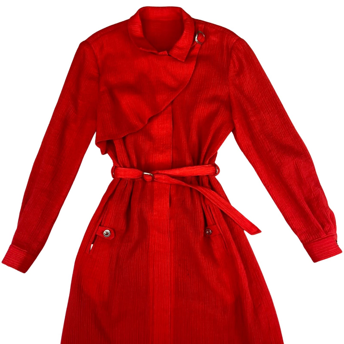 Vintage 80s Red Long Sleeve Midi Dress
