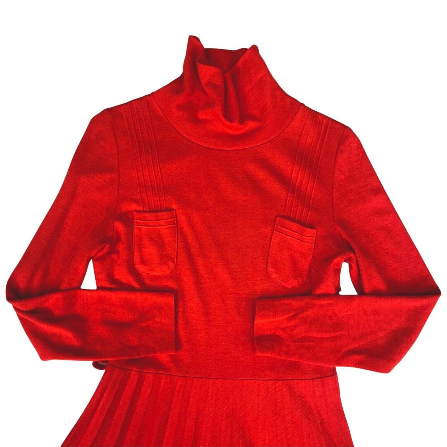 Vintage 1970s Red Long Sleeve Mid Length Dress S 8 10
