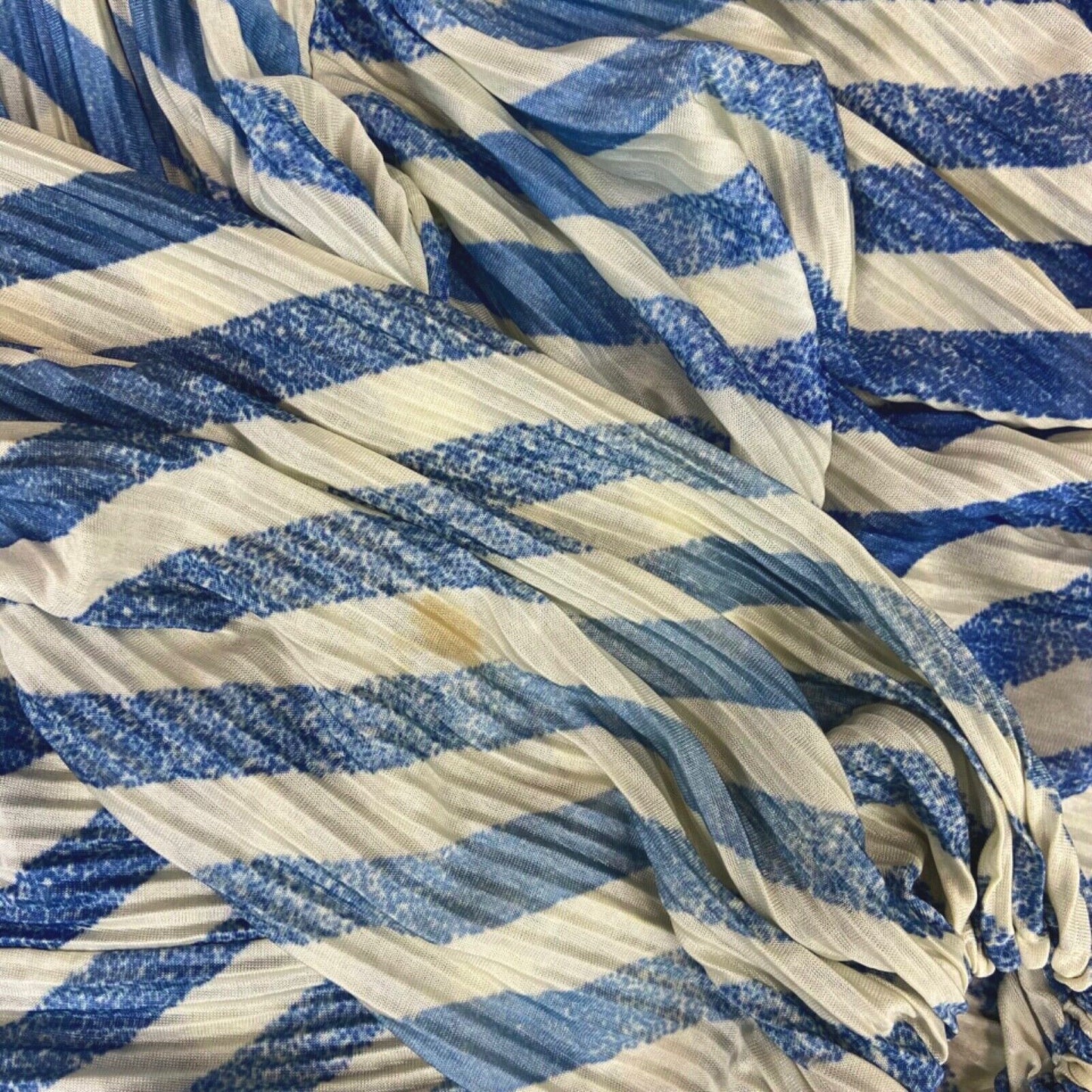 Vintage 80s 90s Blue Striped Pleated Long Sleeve Belted Dress 10 12 M