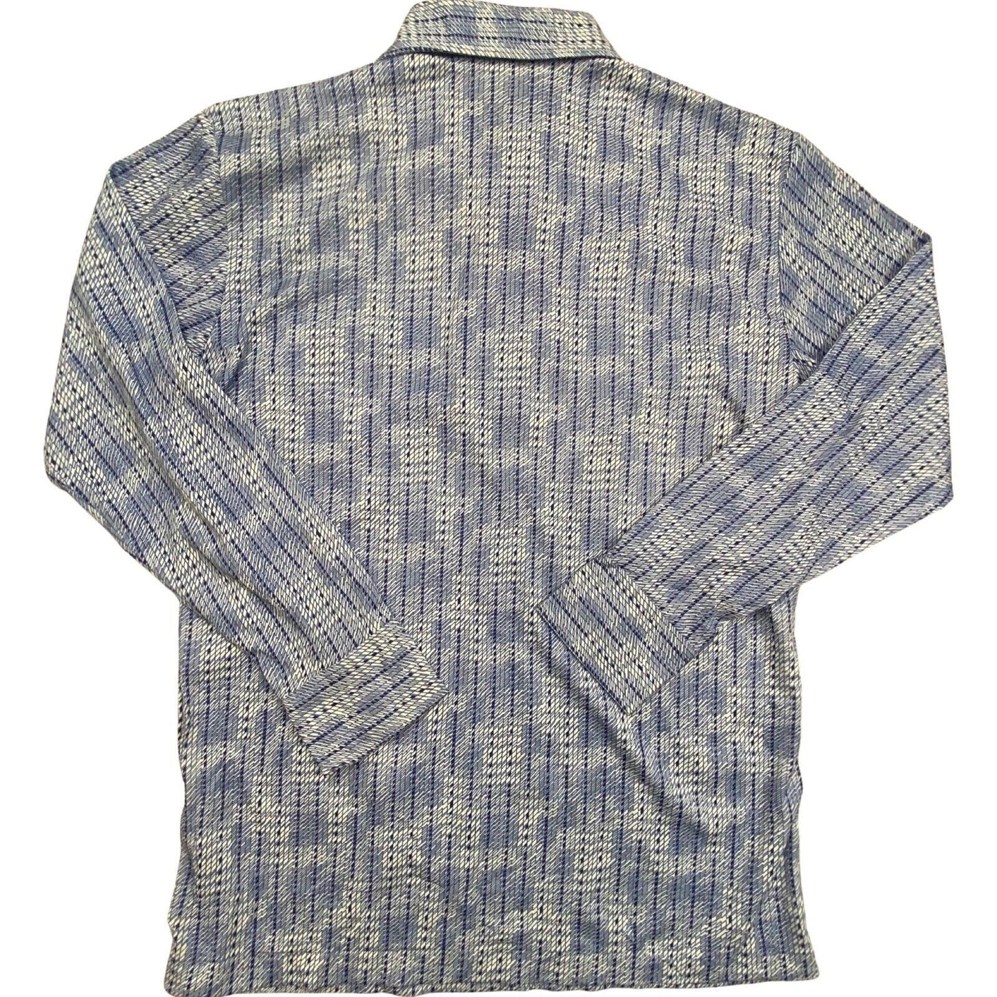 VTG 70s BIG COLLAR MENS POLY SMOCK SHIRT GEOMETRIC PSYCHEDELIC PRINT 40” (38) S