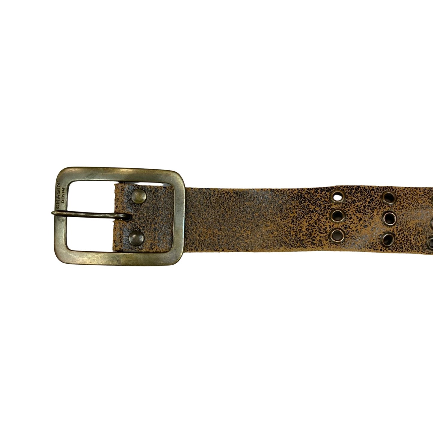 Vintage Y2K Brown Black Speckle Coated Leather Suede Triple Eyelet Belt M L