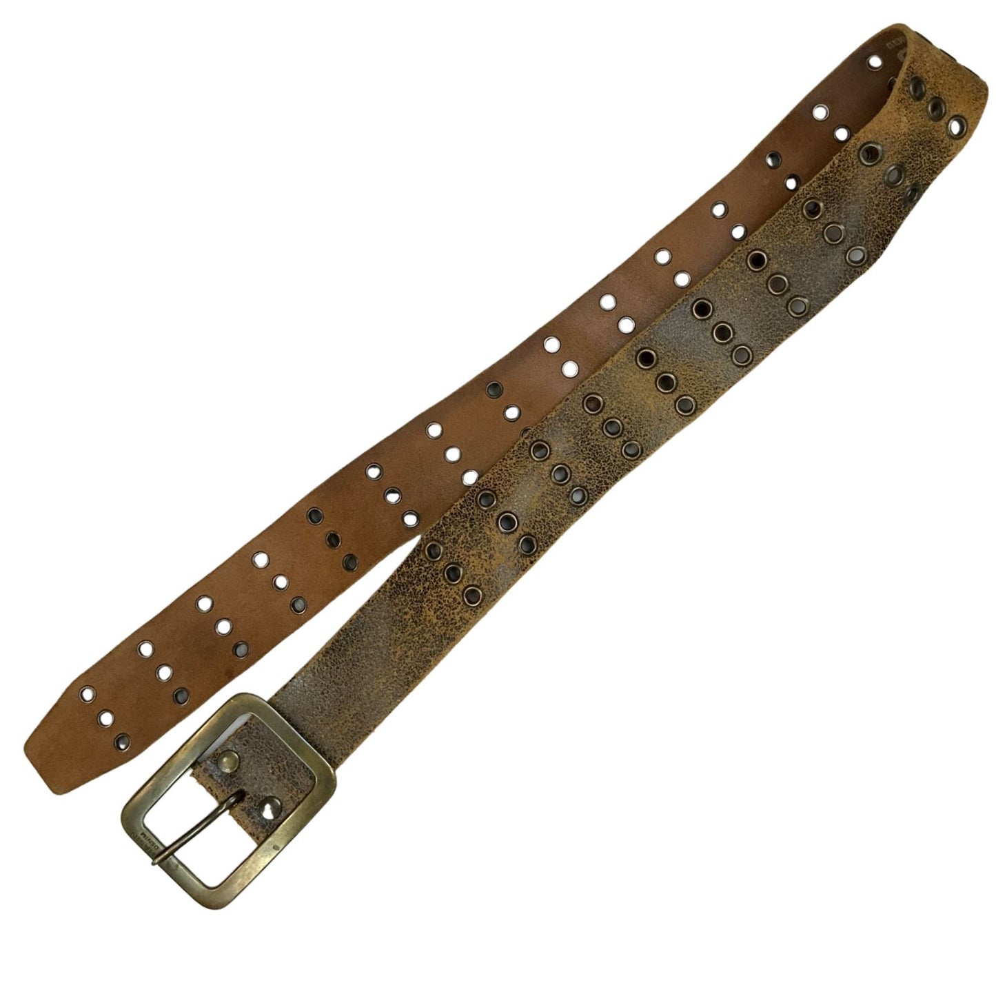 Vintage Y2K Brown Black Speckle Coated Leather Suede Triple Eyelet Belt M L
