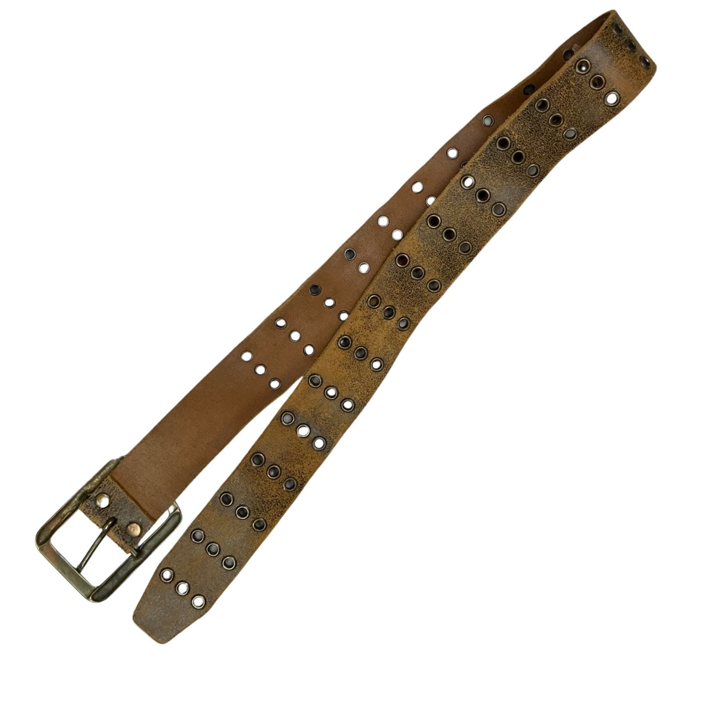 Vintage Y2K Brown Black Speckle Coated Leather Suede Triple Eyelet Belt M L