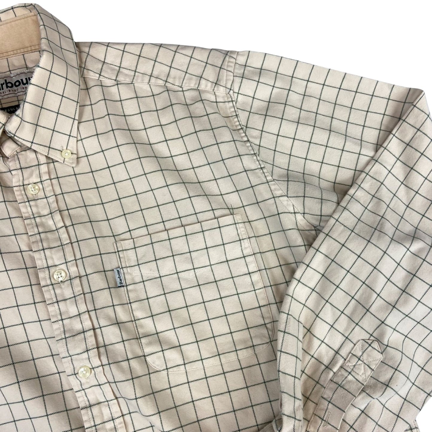 Vintage 90s 00s Barbour Beige Checked Button Down Long Sleeve Shirt L