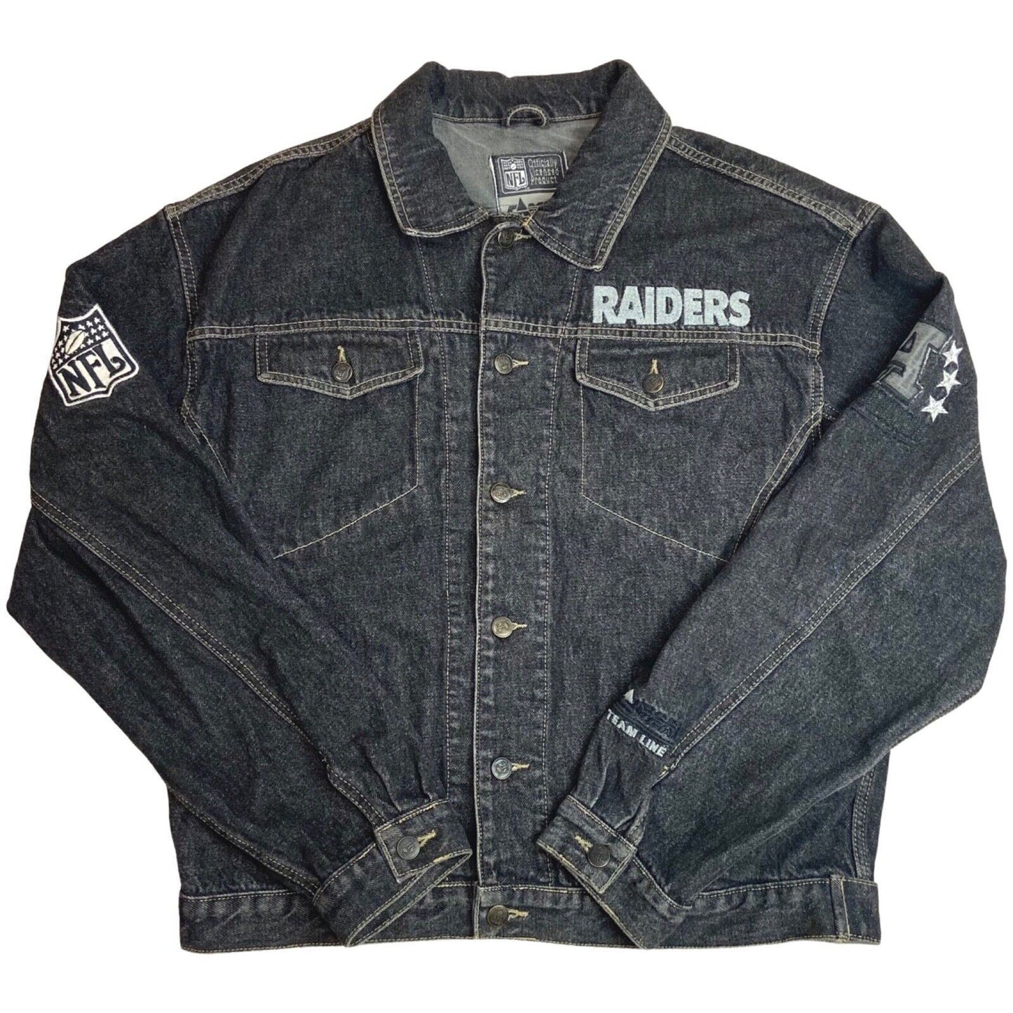Preloved 00s Grey NFL Los Angeles Raiders Embroidered Stitched Denim Jacket XL