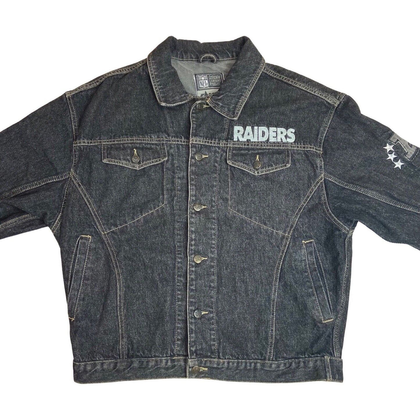 Preloved 00s Grey NFL Los Angeles Raiders Embroidered Stitched Denim Jacket XL