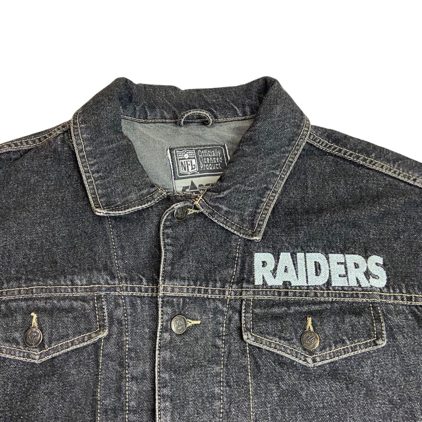 Preloved 00s Grey NFL Los Angeles Raiders Embroidered Stitched Denim Jacket XL