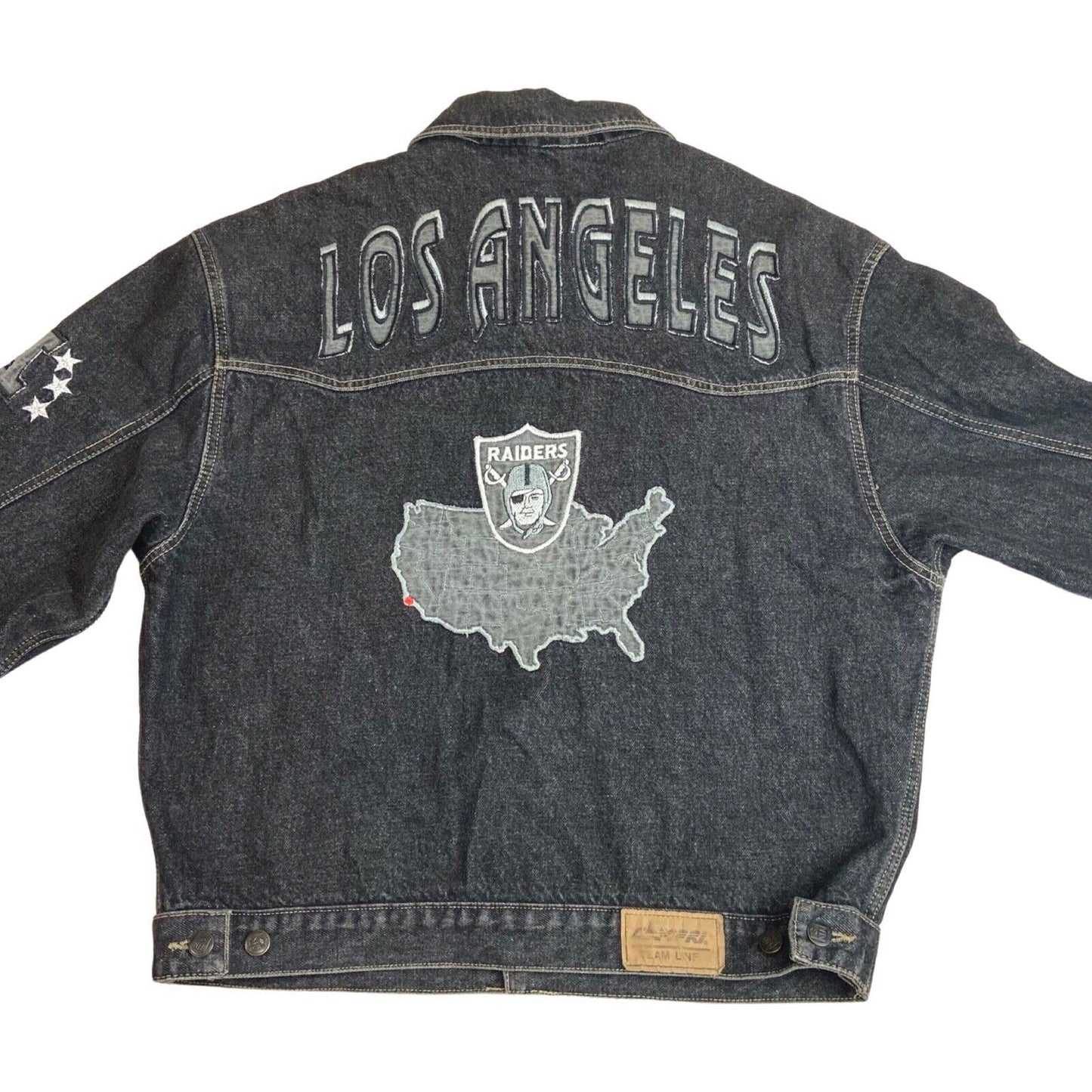 Preloved 00s Grey NFL Los Angeles Raiders Embroidered Stitched Denim Jacket XL