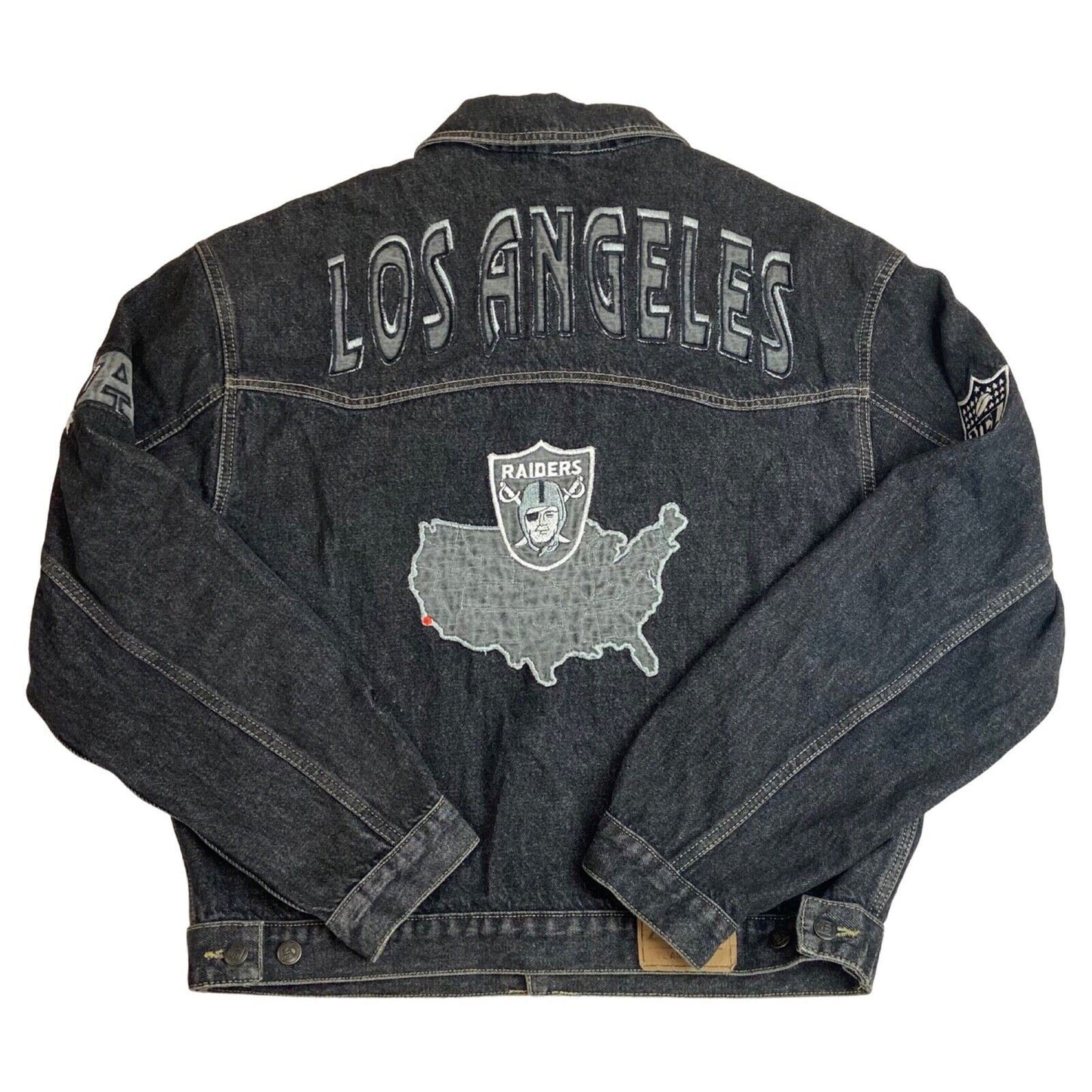 Preloved 00s Grey NFL Los Angeles Raiders Embroidered Stitched Denim Jacket XL