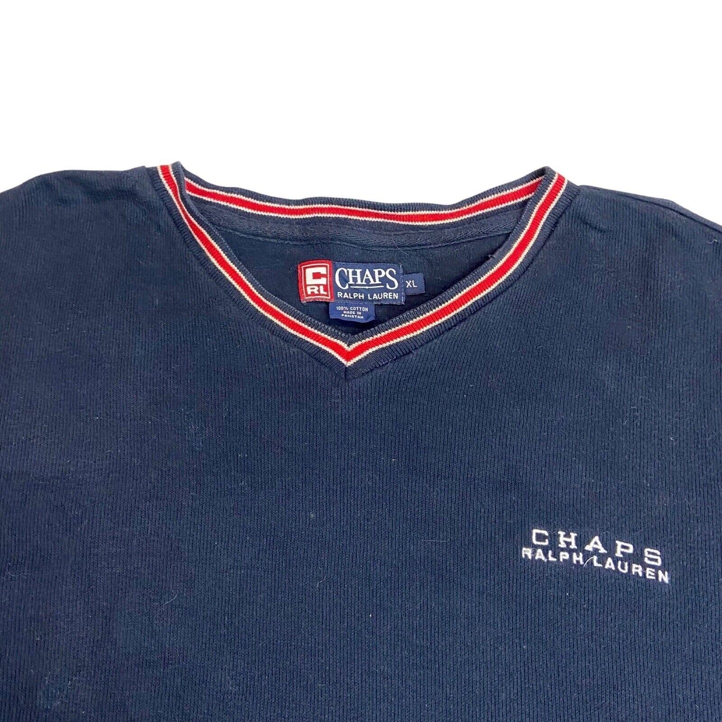 Vintage 90s 00s Navy Blue Chaps Ralph Lauren V Neck Tight Knit Jumper XL