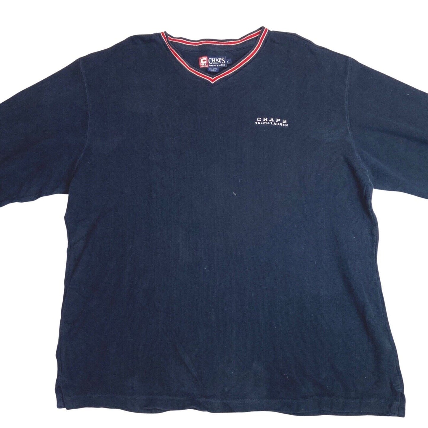 Vintage 90s 00s Navy Blue Chaps Ralph Lauren V Neck Tight Knit Jumper XL