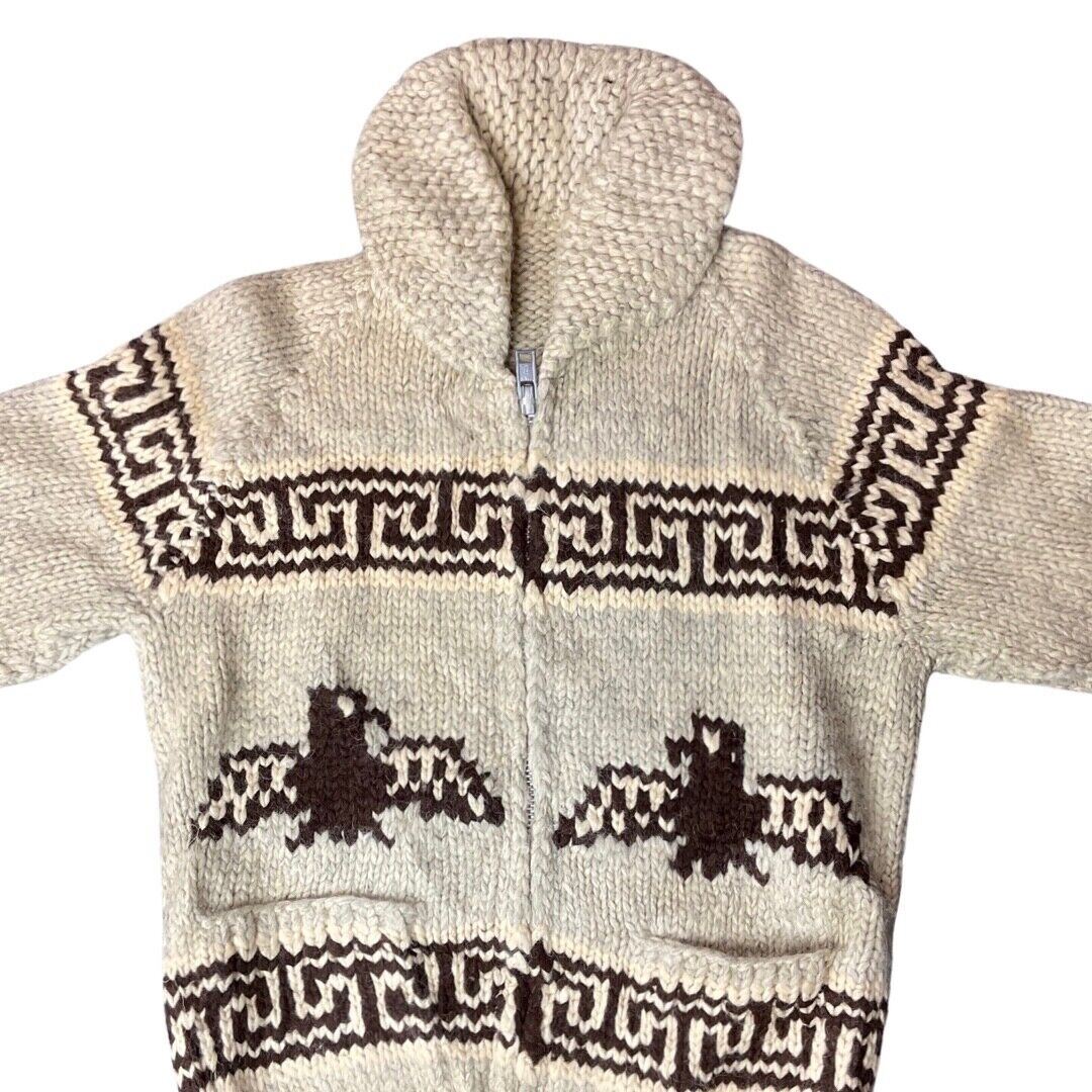 VTG DEADSTOCK WOOL COWICHAN CARDIGAN NATIVE CANADIAN KNIT ROCKABILLY 42” (38) S