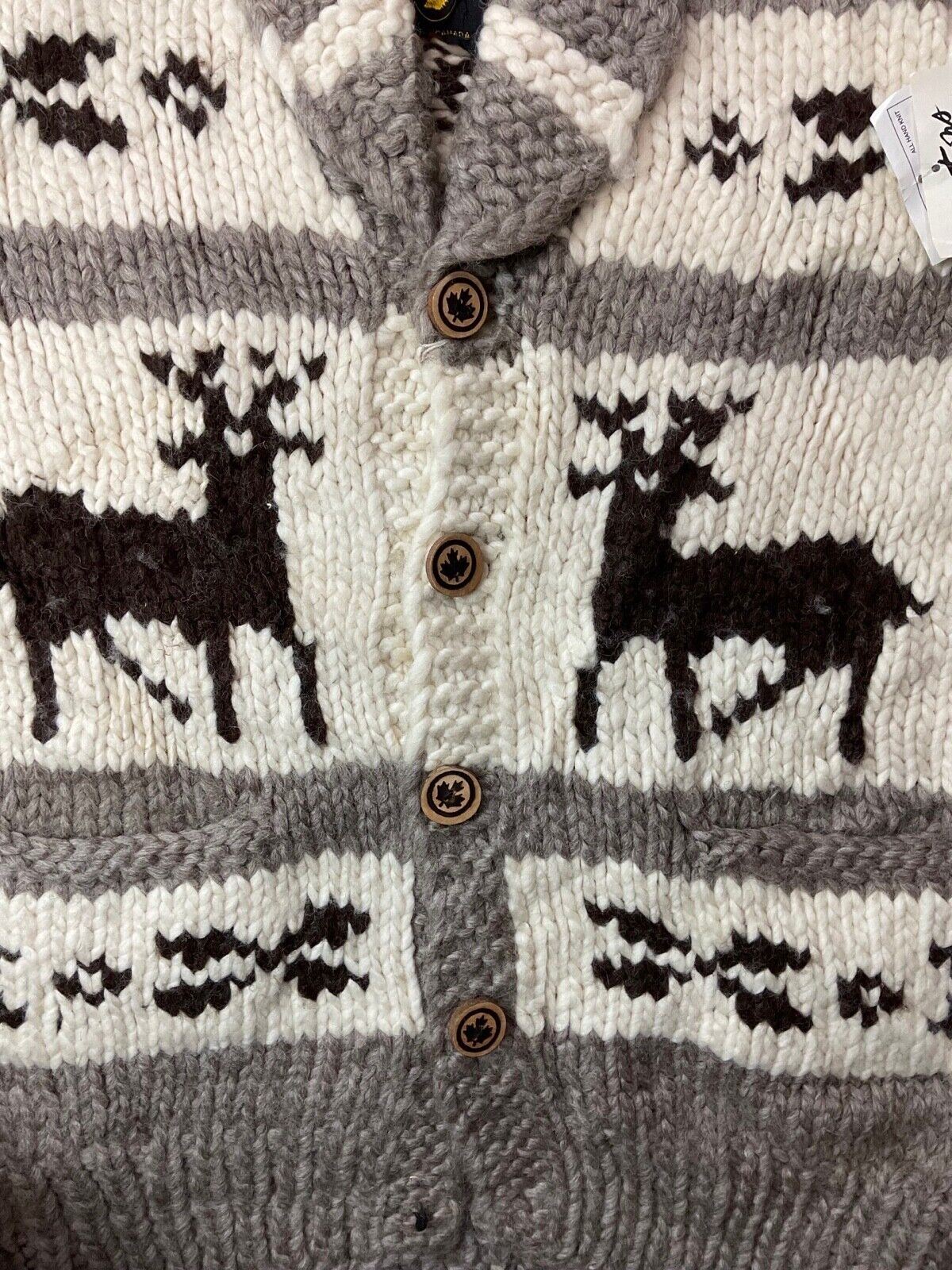 VTG DEADSTOCK WOOL COWICHAN CARDIGAN NATIVE CANADIAN KNIT ROCKABILLY 46” (42) L