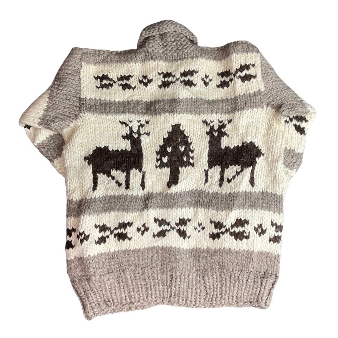 VTG DEADSTOCK WOOL COWICHAN CARDIGAN NATIVE CANADIAN KNIT ROCKABILLY 46” (42) L