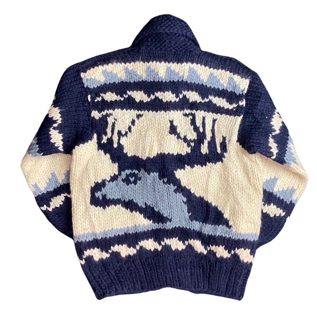 VTG WOOL COWICHAN CARDIGAN NATIVE AMERICAN CANADIAN KNIT ROCKABILLY 40” (38) S