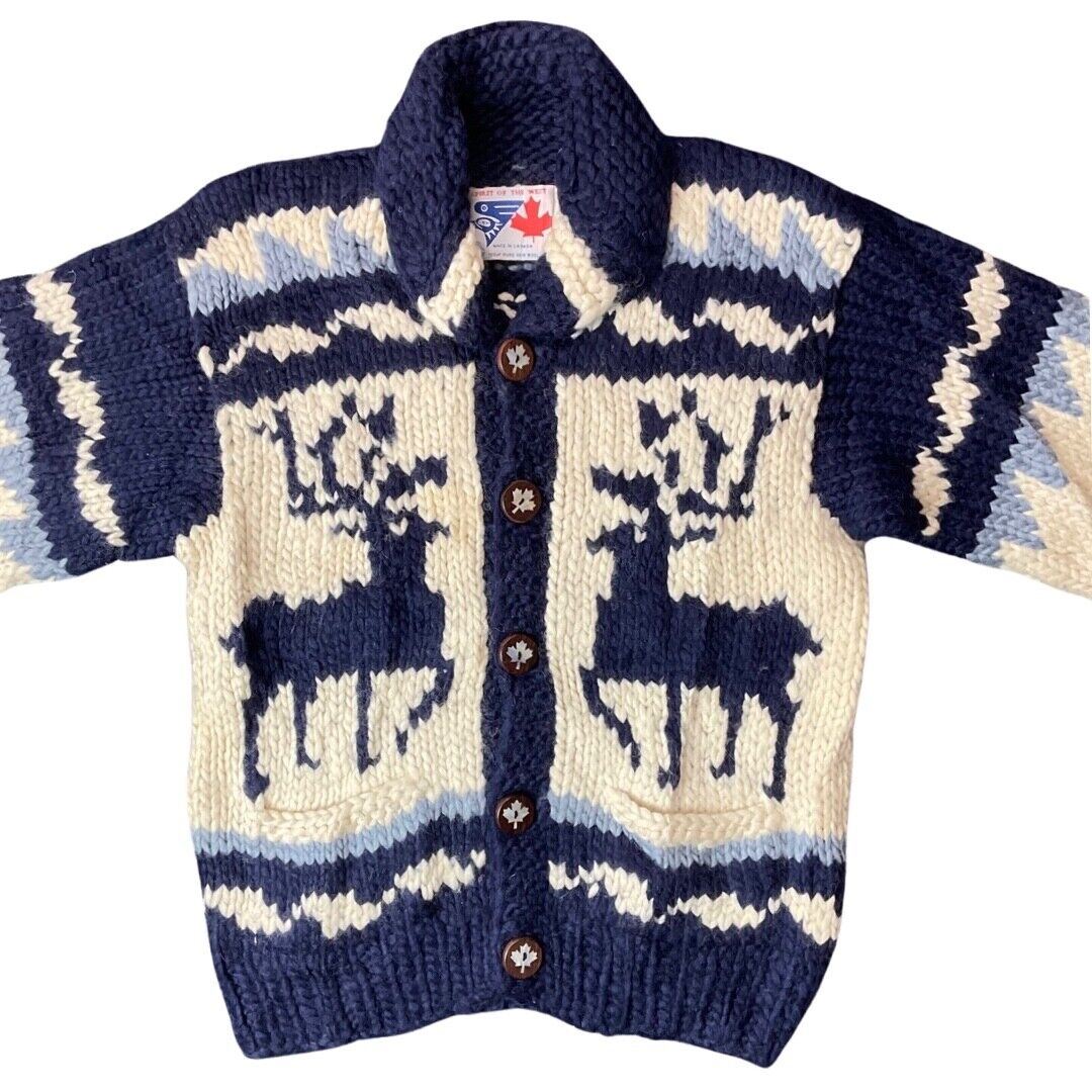 VTG WOOL COWICHAN CARDIGAN NATIVE AMERICAN CANADIAN KNIT ROCKABILLY 40” (38) S