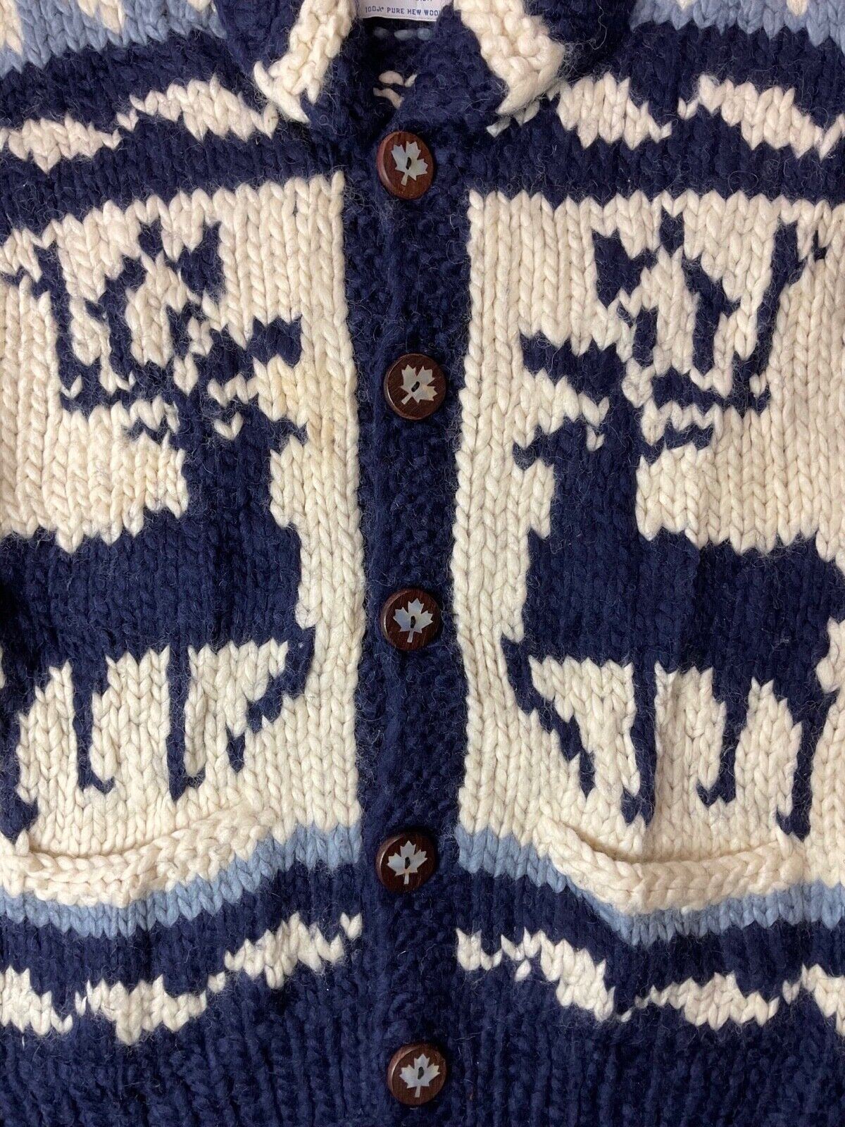 VTG WOOL COWICHAN CARDIGAN NATIVE AMERICAN CANADIAN KNIT ROCKABILLY 40” (38) S