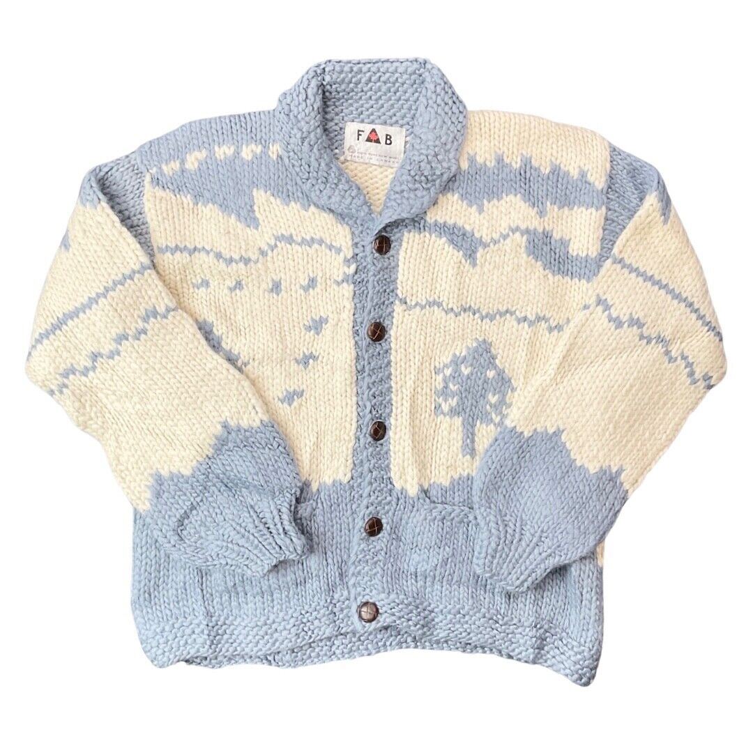 VTG 70s WOOL COWICHAN CARDIGAN NATIVE AMERICAN CANADIAN KNIT ROCKABILLY 50” (46)