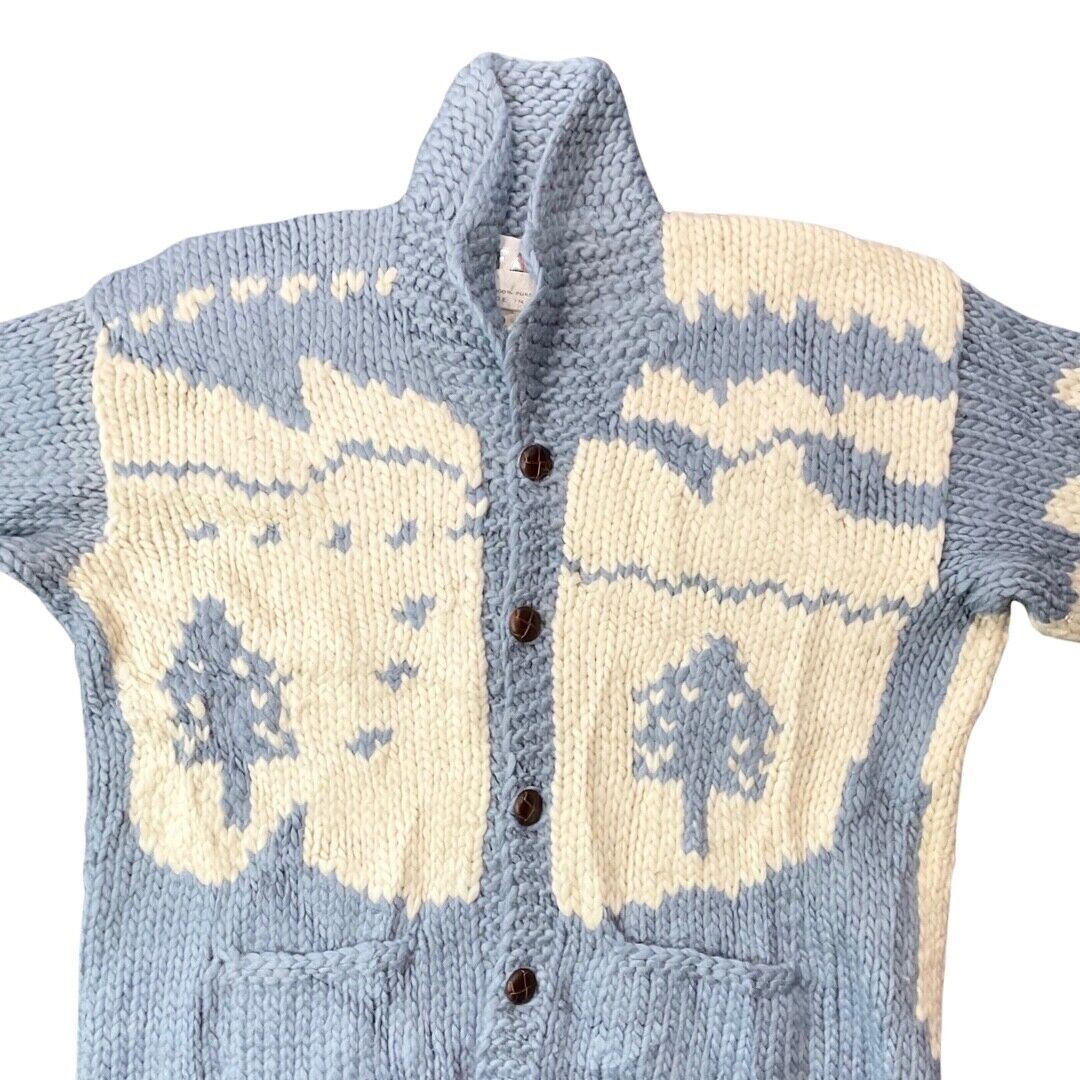 VTG 70s WOOL COWICHAN CARDIGAN NATIVE AMERICAN CANADIAN KNIT ROCKABILLY 50” (46)
