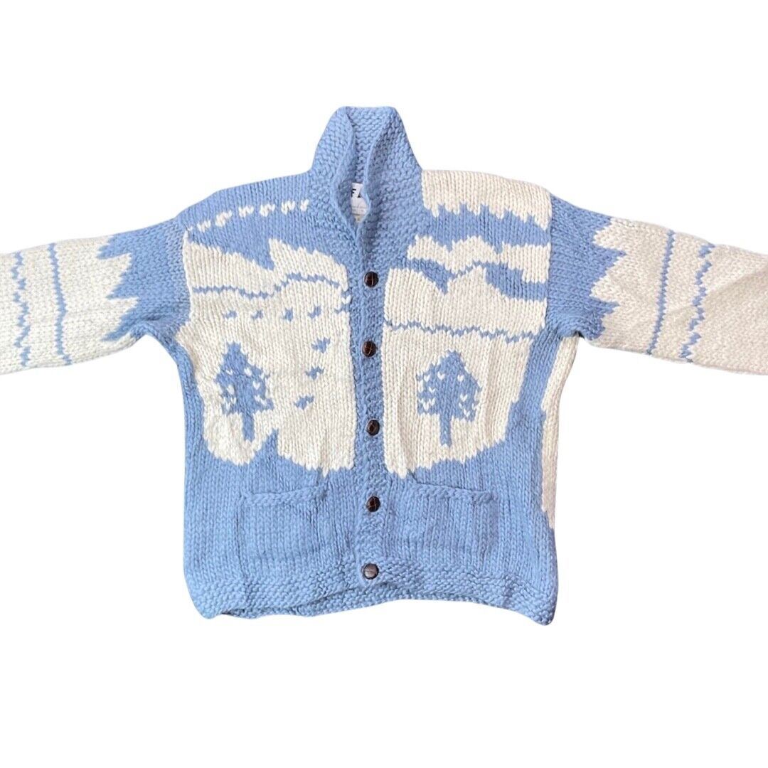 VTG 70s WOOL COWICHAN CARDIGAN NATIVE AMERICAN CANADIAN KNIT ROCKABILLY 50” (46)