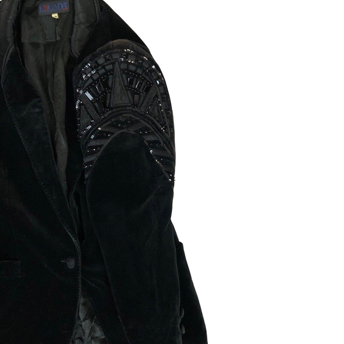 Vintage 90s Black Sequin Beaded Velvet Escada Dinner Jacket Blazer 8 10 S