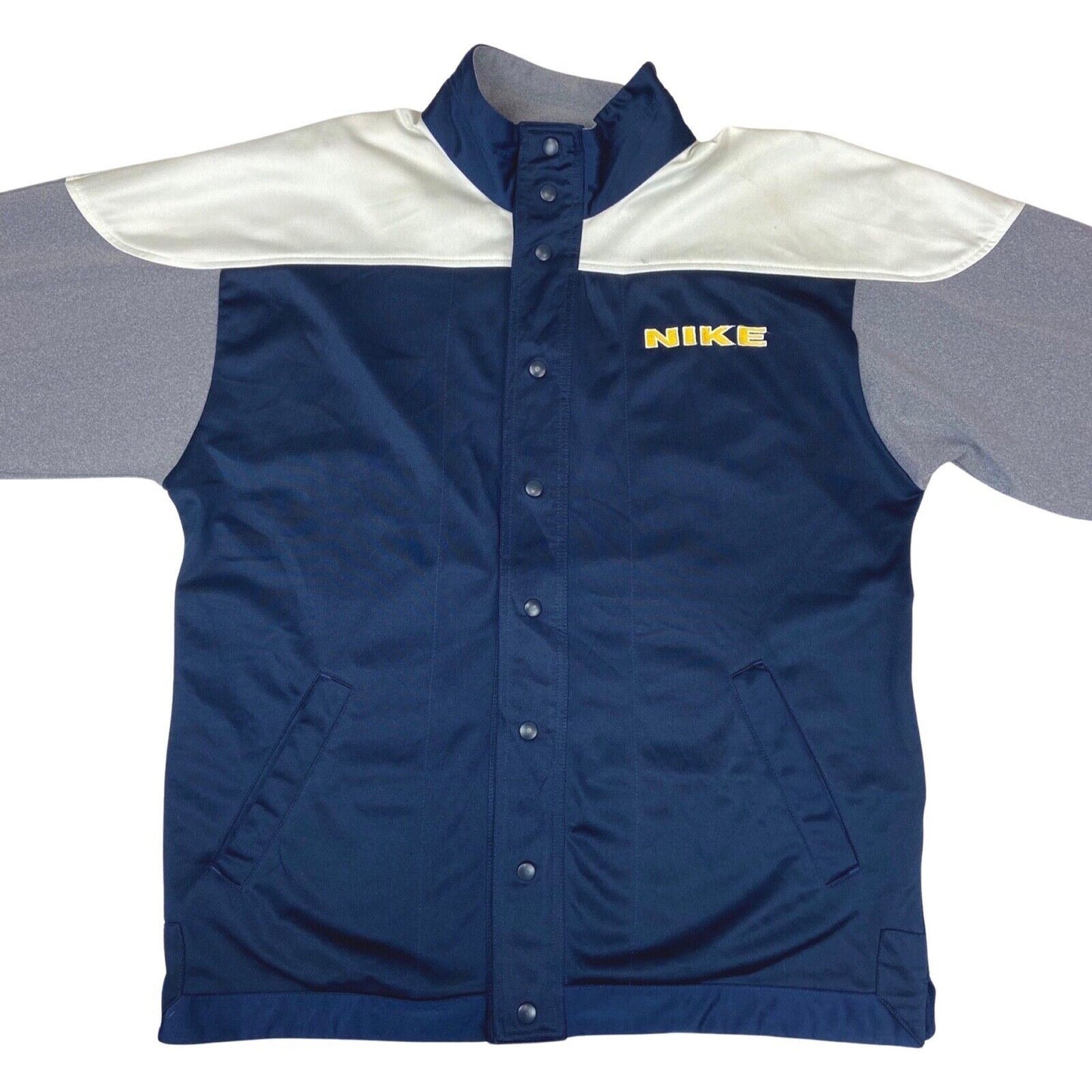 Vintage 1990's Navy, White, Grey & Yellow Nike Button-Up Track Jacket Large