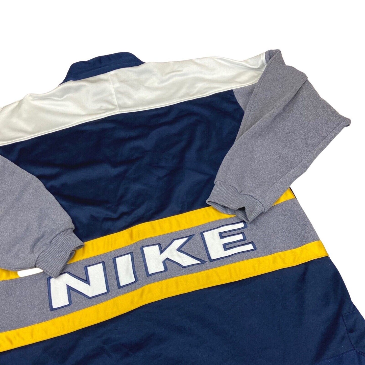 Vintage 1990's Navy, White, Grey & Yellow Nike Button-Up Track Jacket Large