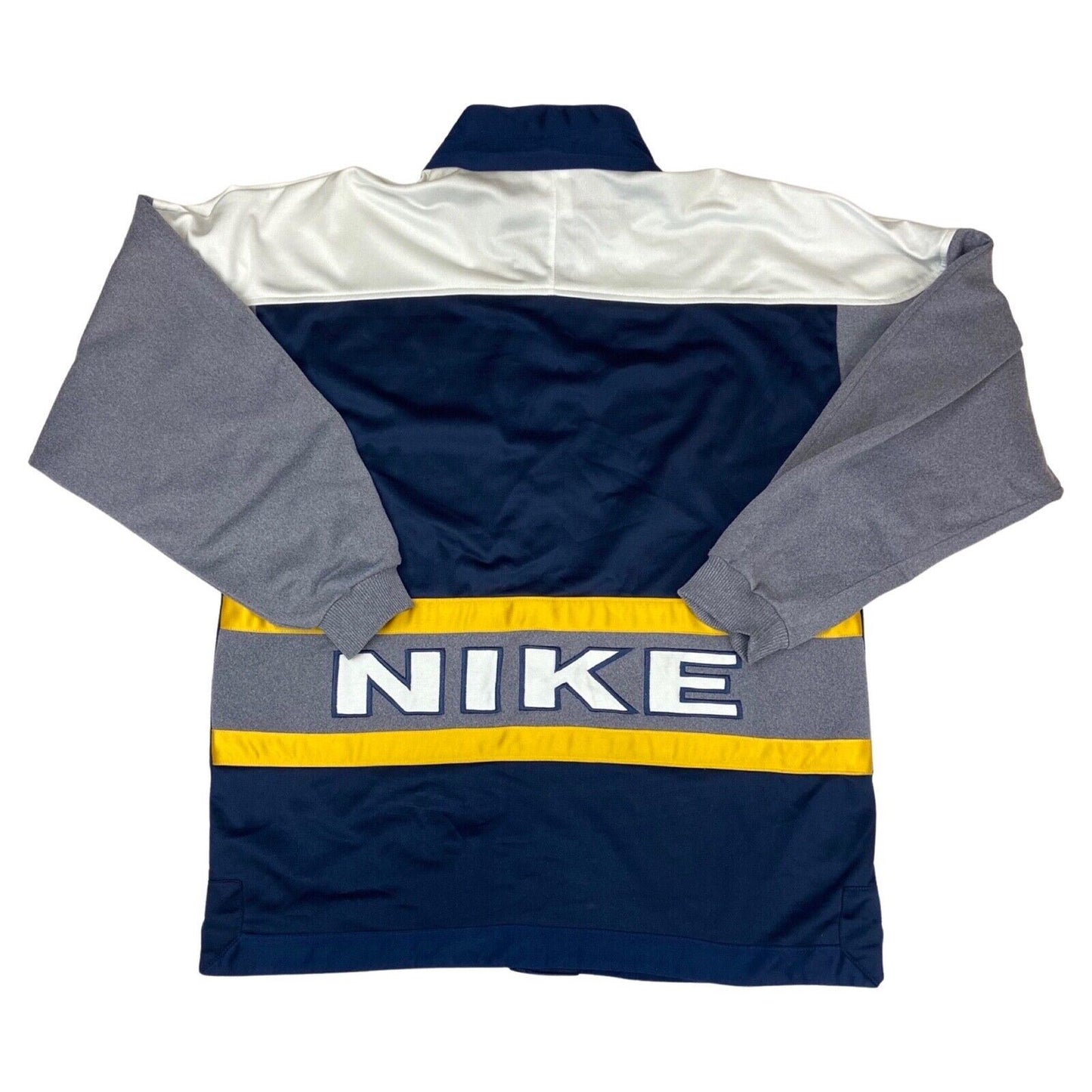 Vintage 1990's Navy, White, Grey & Yellow Nike Button-Up Track Jacket Large