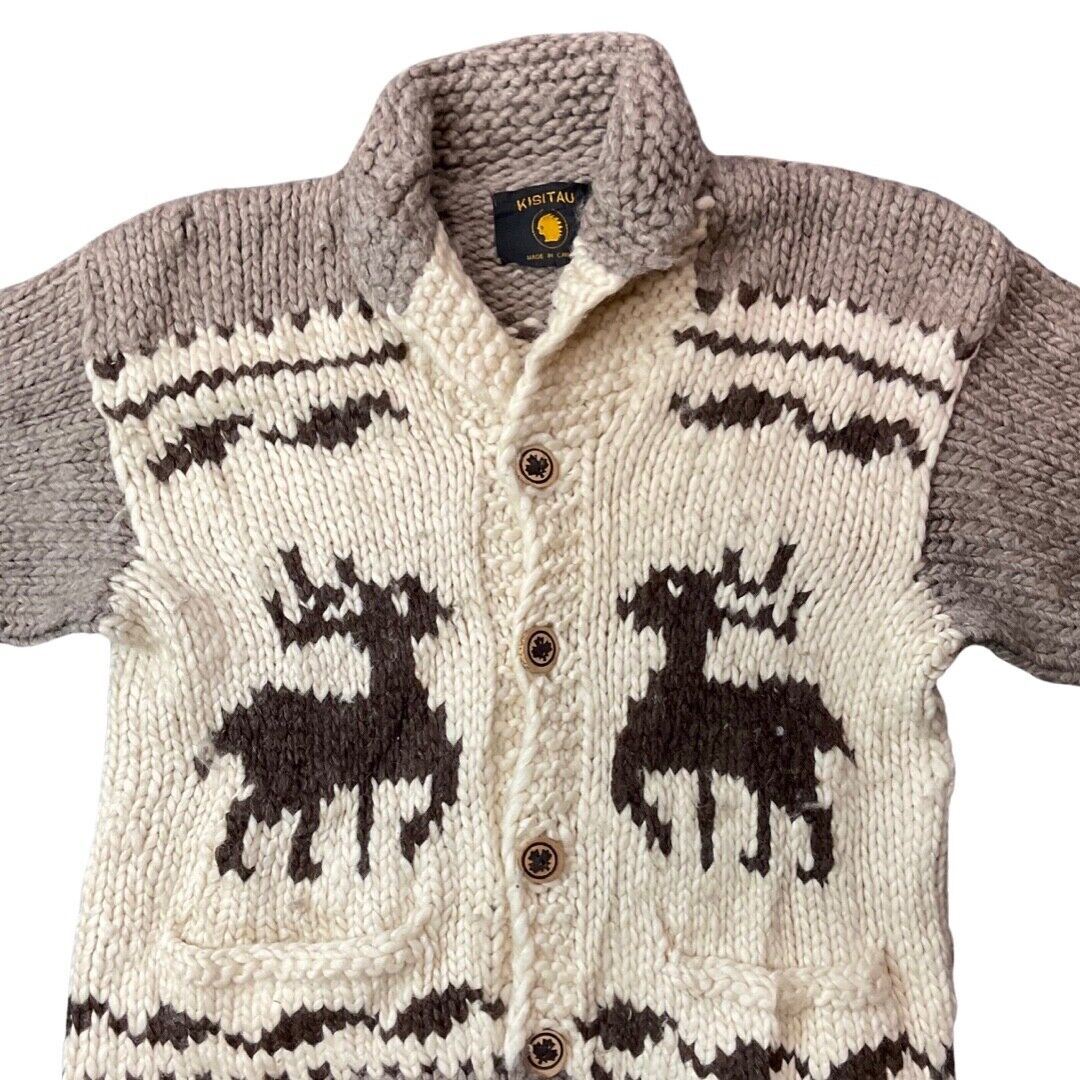 VTG WOOL COWICHAN CARDIGAN NATIVE AMERICAN CANADIAN KNIT ROCKABILLY 42” (40)