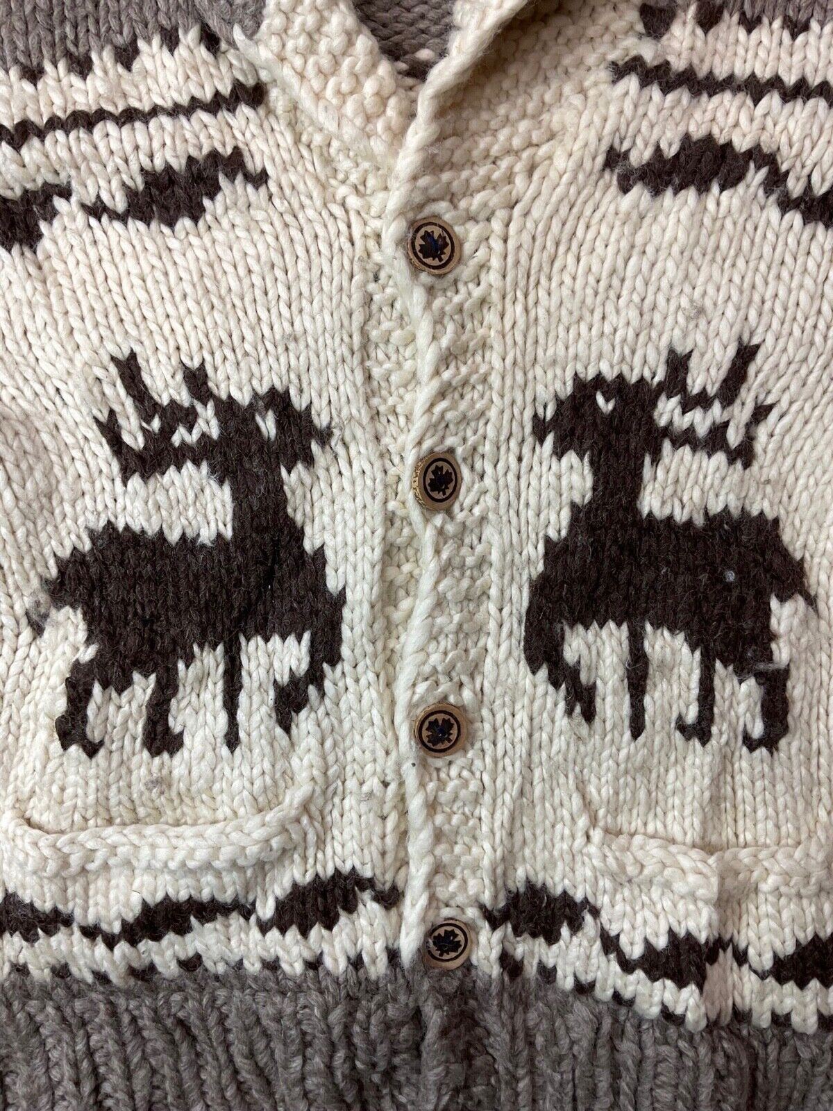 VTG WOOL COWICHAN CARDIGAN NATIVE AMERICAN CANADIAN KNIT ROCKABILLY 42” (40)
