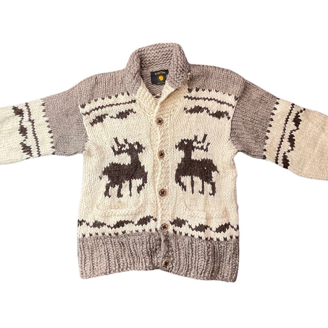 VTG WOOL COWICHAN CARDIGAN NATIVE AMERICAN CANADIAN KNIT ROCKABILLY 42” (40)