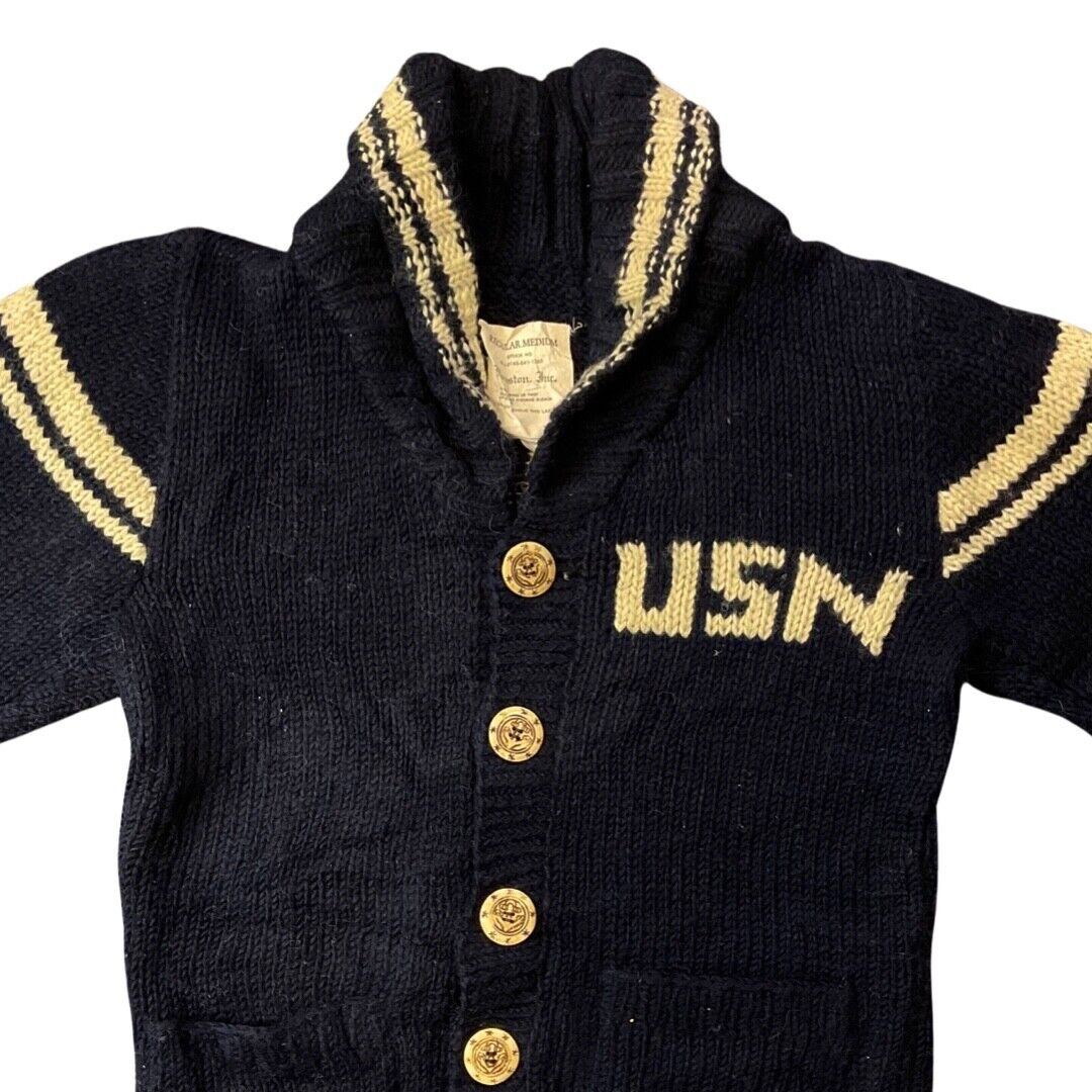 VTG MENS US NAVY WOOL COWICHAN CARDIGAN NATIVE AMERICAN KNIT ROCKABILLY 38” (34)